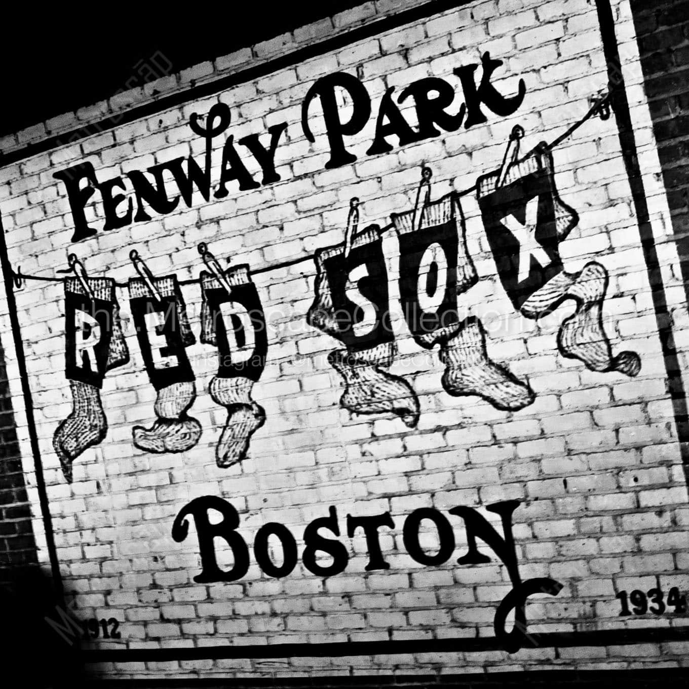 boston red sox wall mural in fenway park Black & White Wall Art