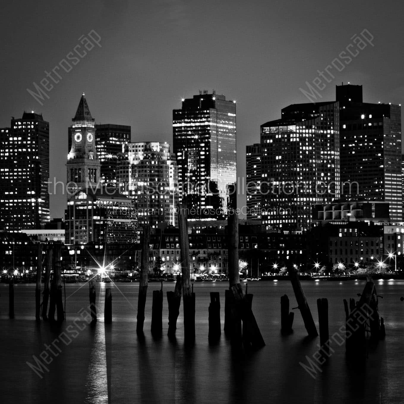 boston skyline dusk Black & White Wall Art