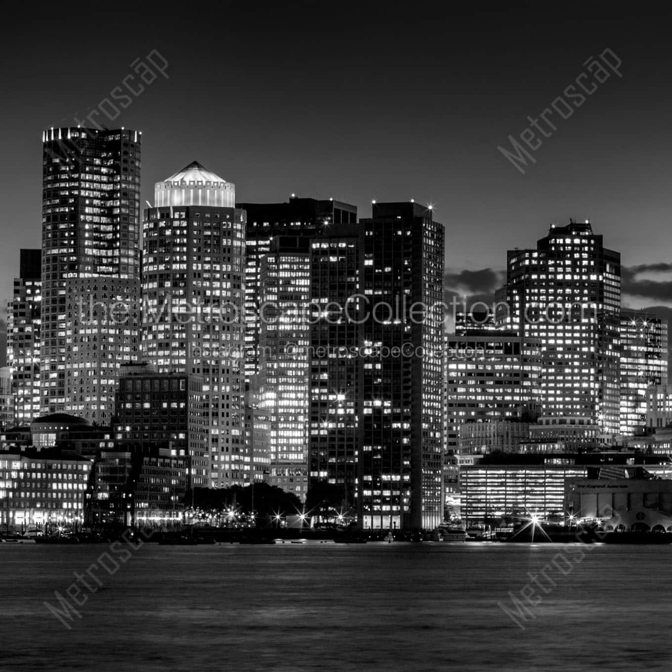 boston skyline exchange place building Black & White Wall Art
