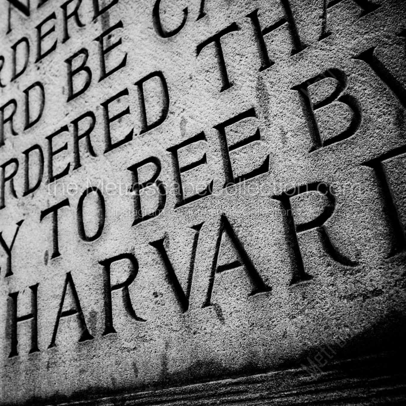 harvard cornerstone inscription Black & White Wall Art