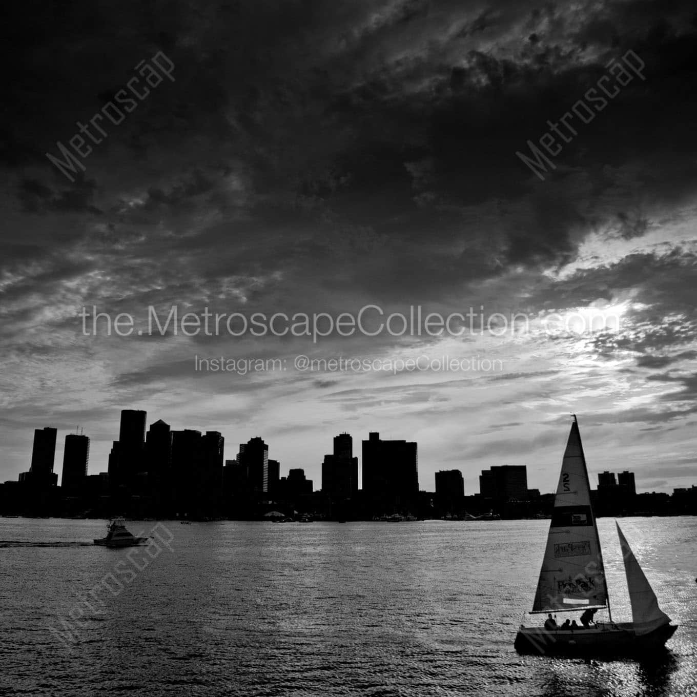 sail boat boston harbor Black & White Wall Art
