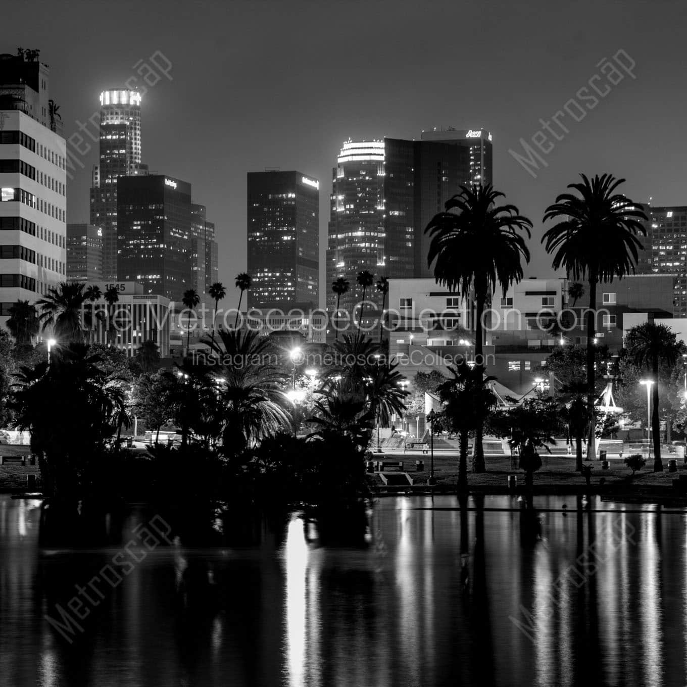 la skyline from macarthur park Black & White Wall Art