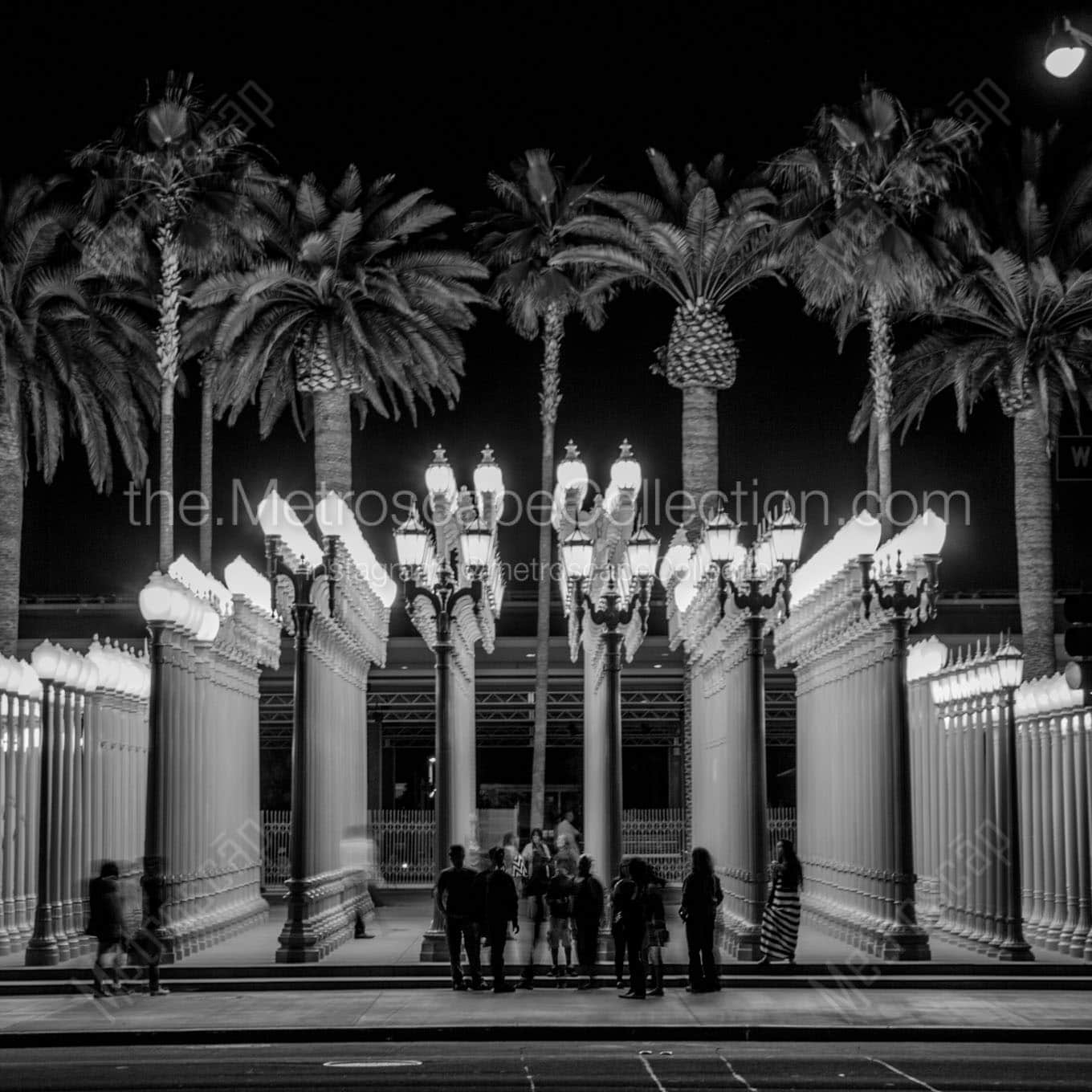 lacma lamps at night wilshire blvd Black & White Wall Art