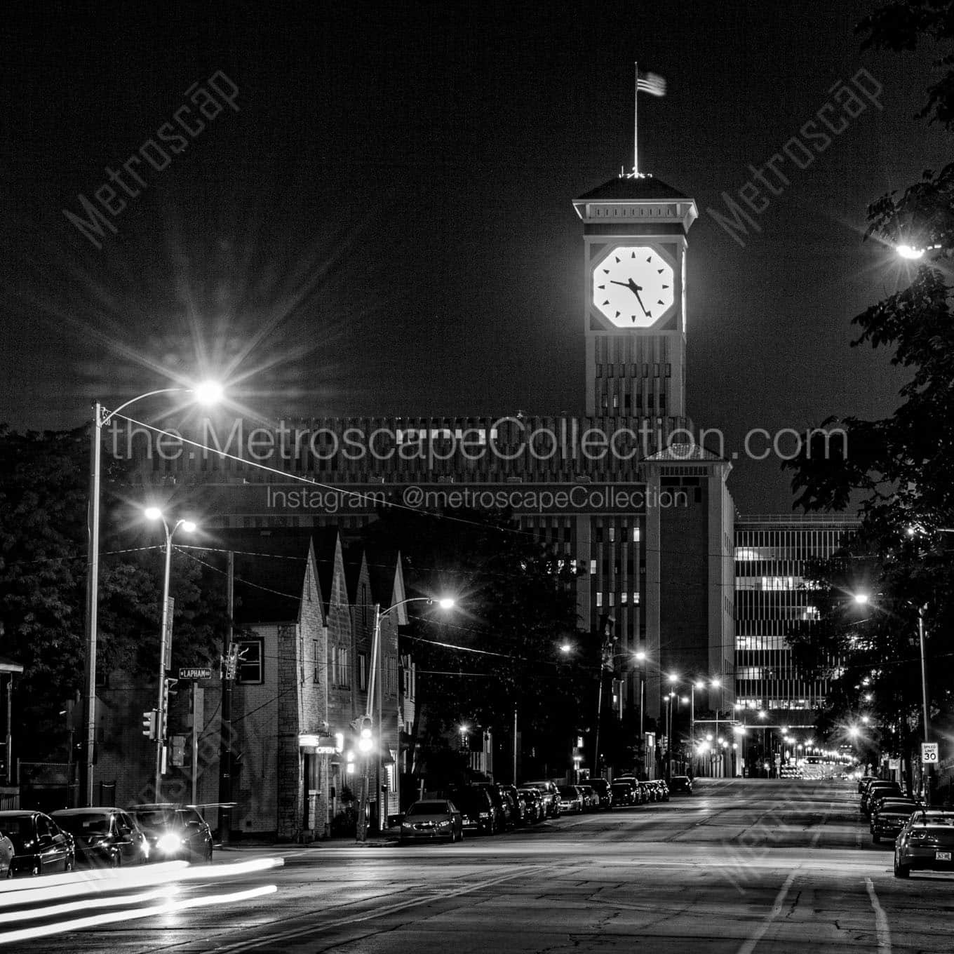 allen bradley clock at night Black & White Wall Art