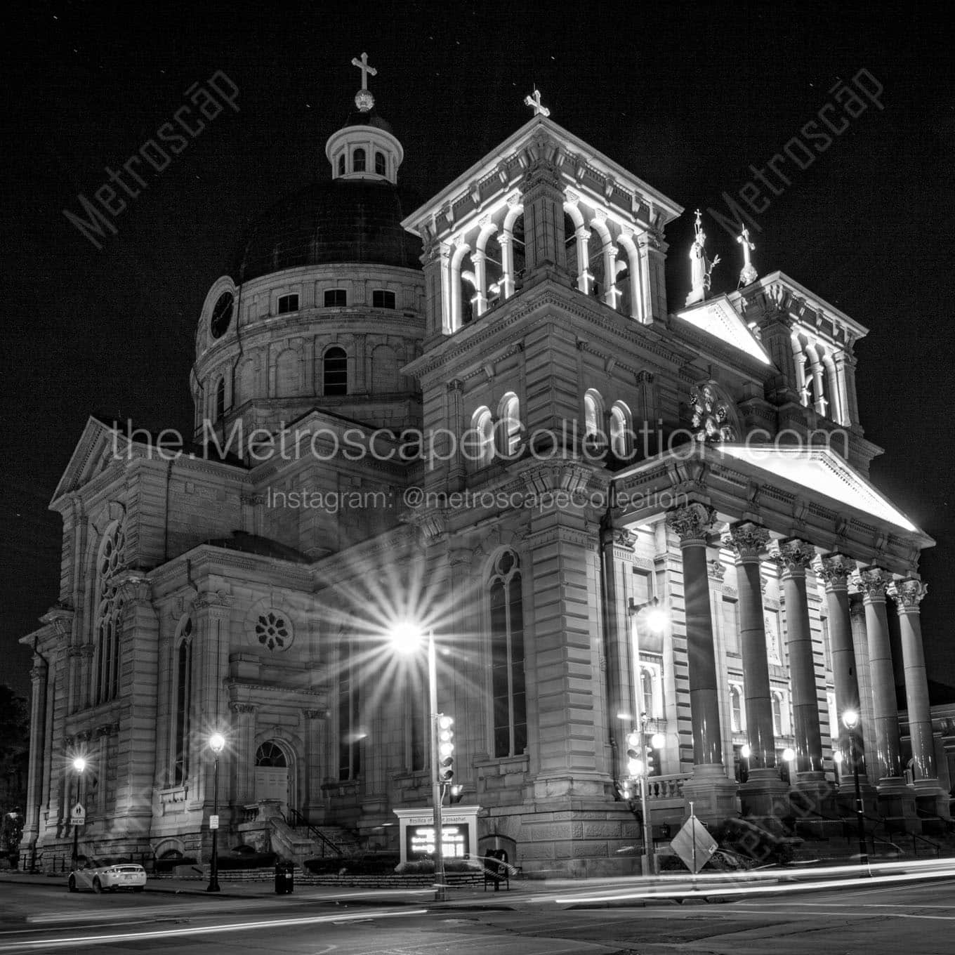 basilica st josaphat at night Black & White Wall Art