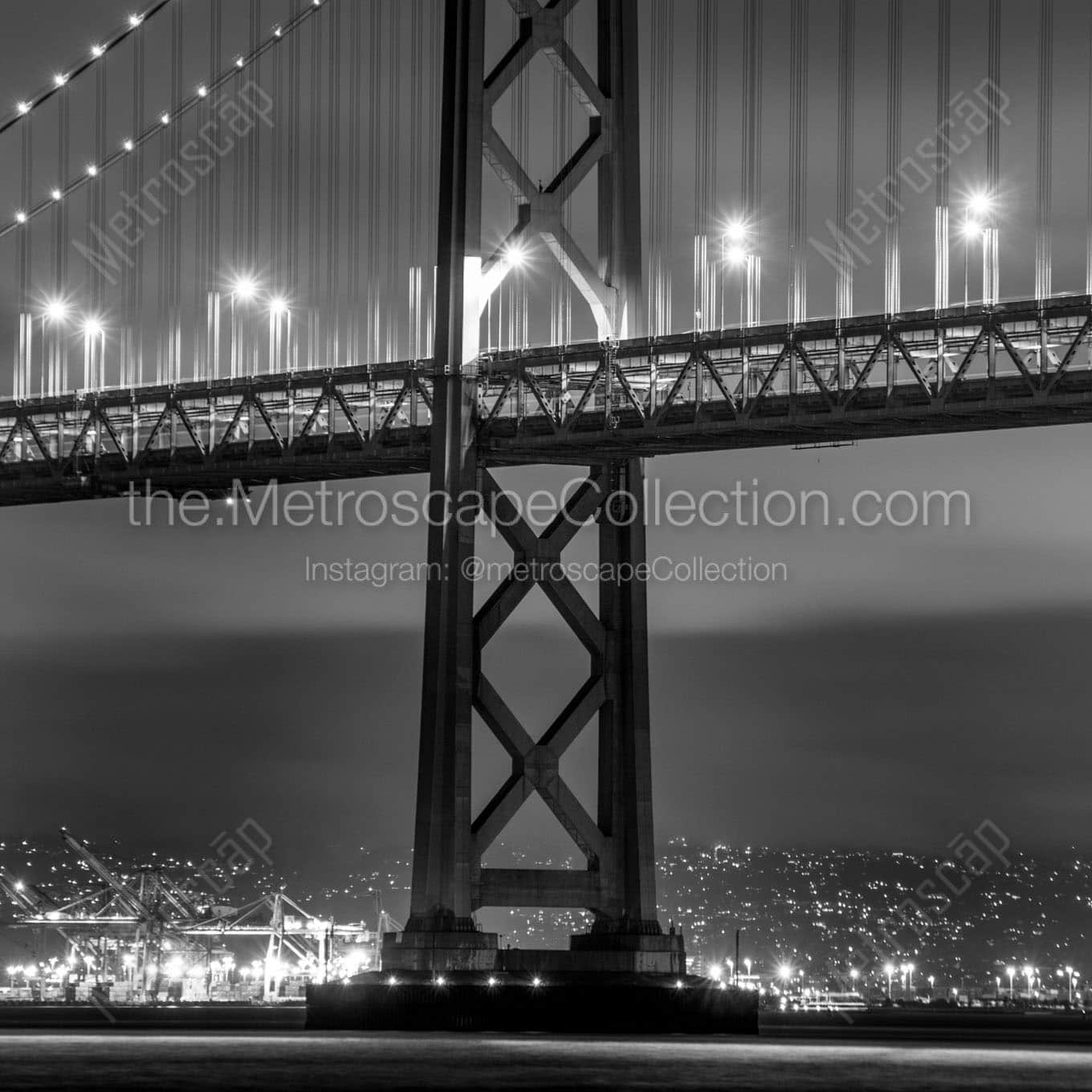 bay bridge night over sf bay Black & White Wall Art