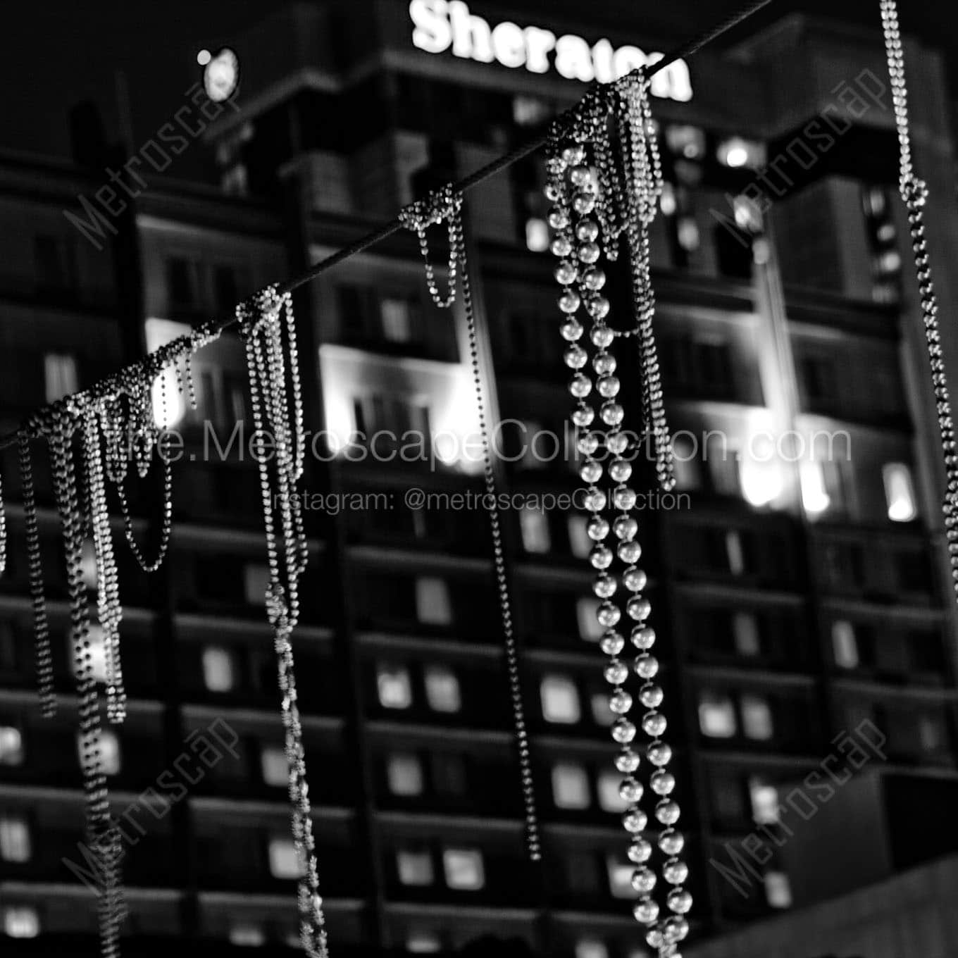 beads bourbon street french quarter Black & White Wall Art