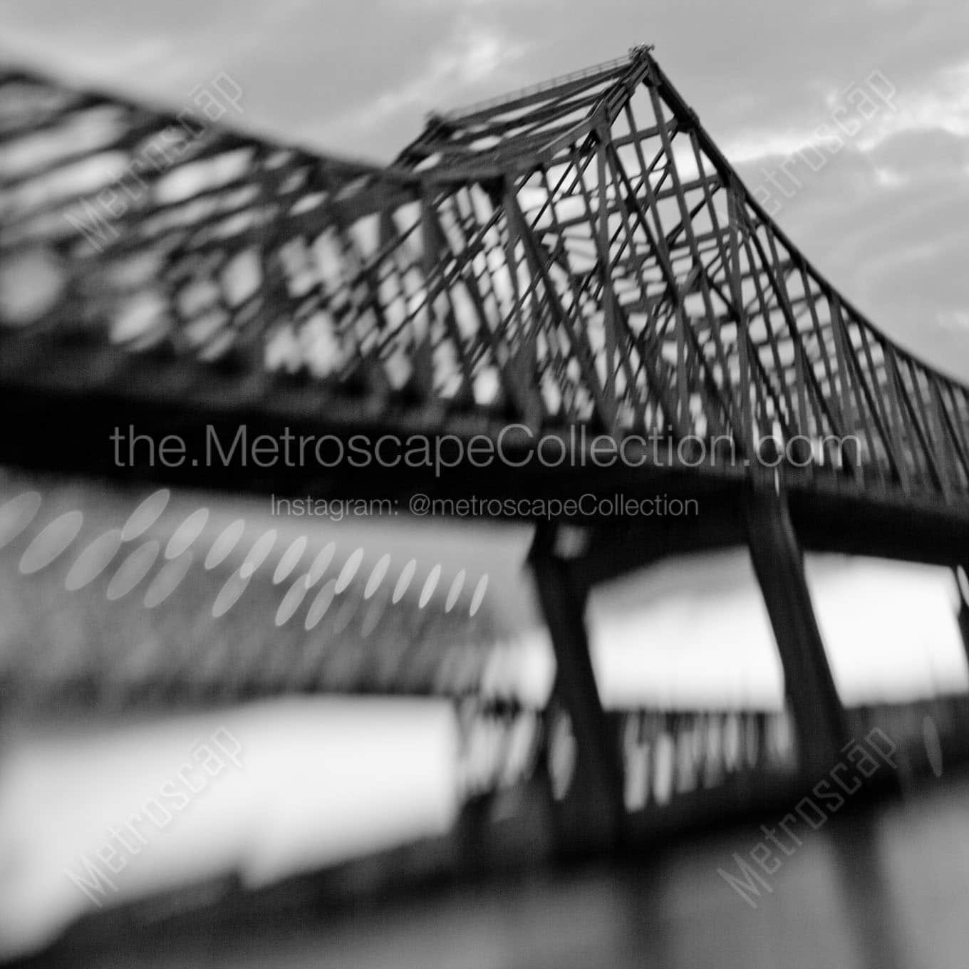 blurry mississippi river bridges Black & White Wall Art