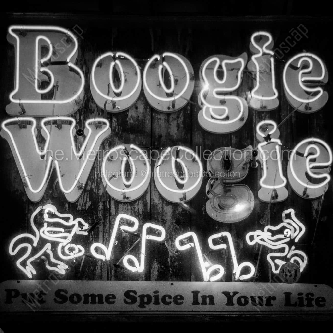 boogie woogie neon sign Black & White Wall Art