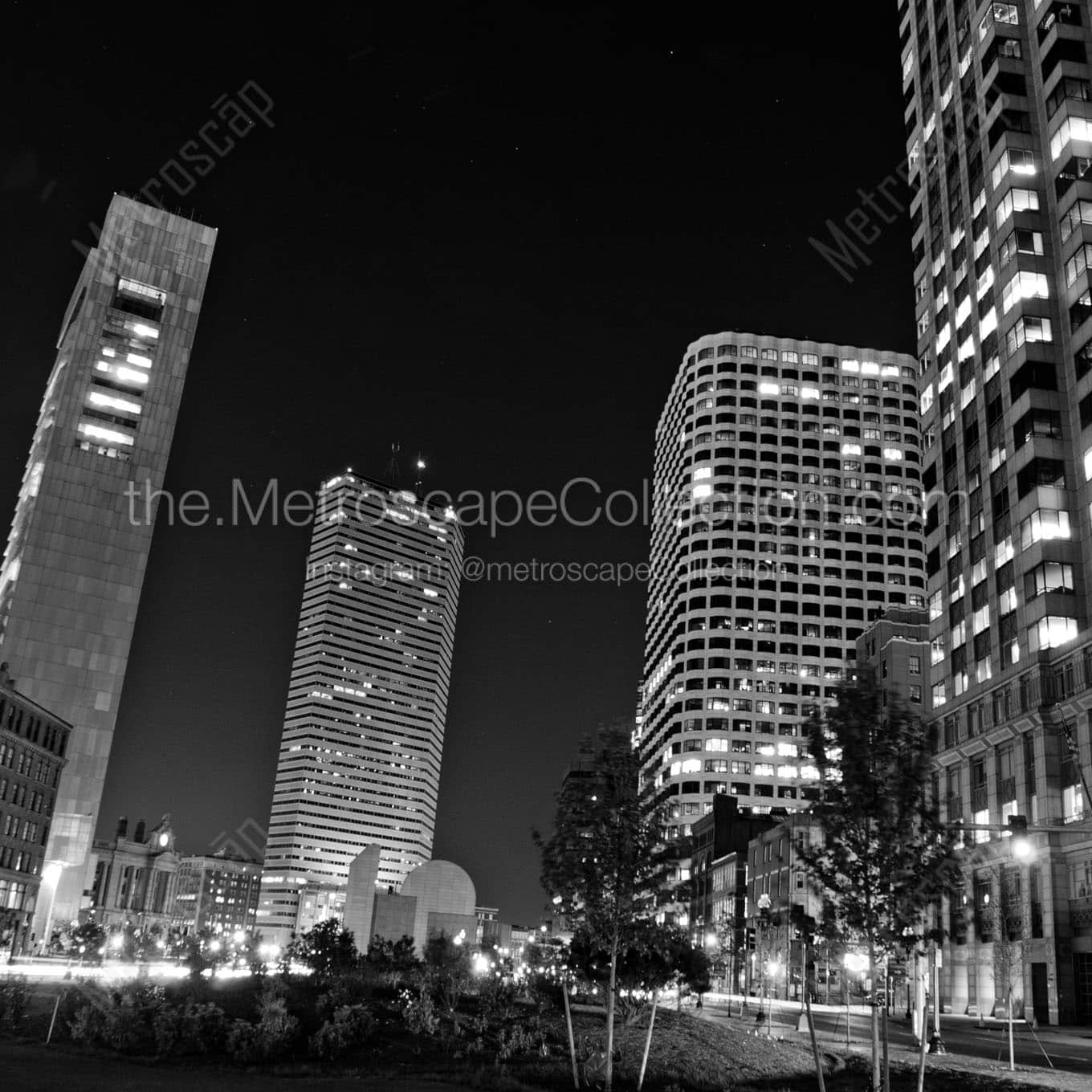 boston financial district night Black & White Wall Art