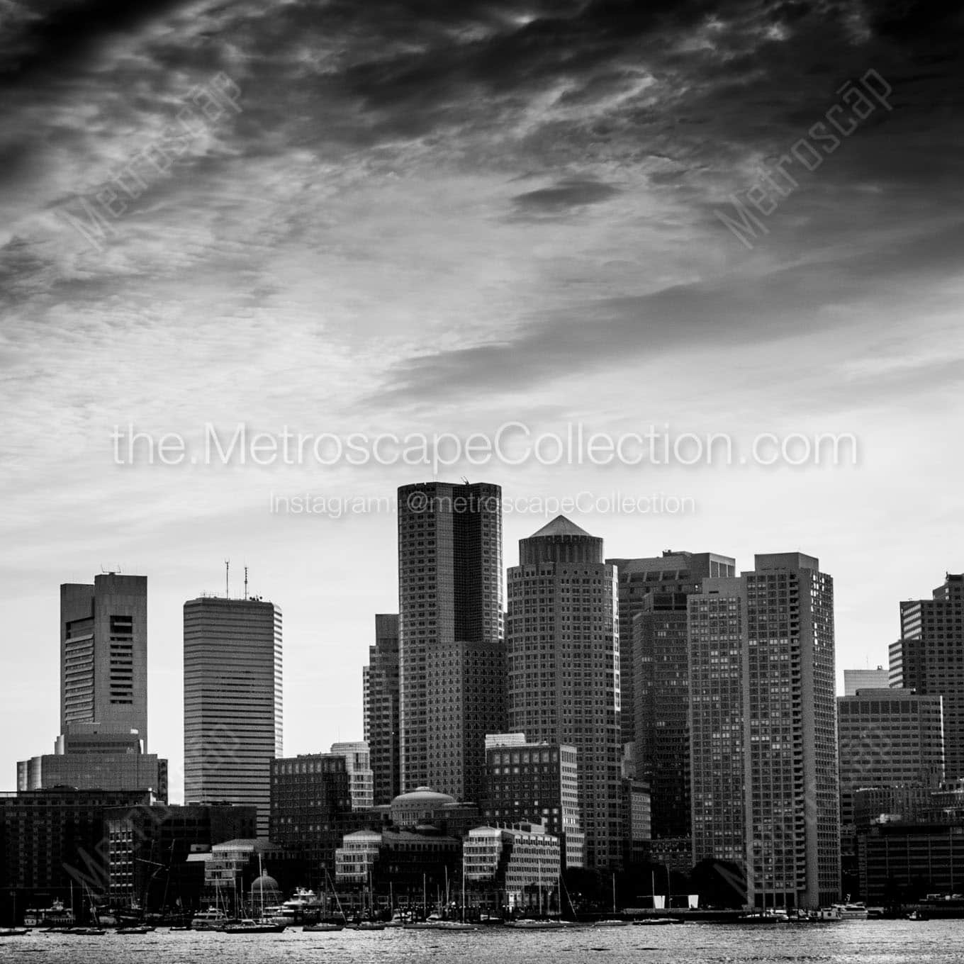 boston skyline dusk Black & White Wall Art