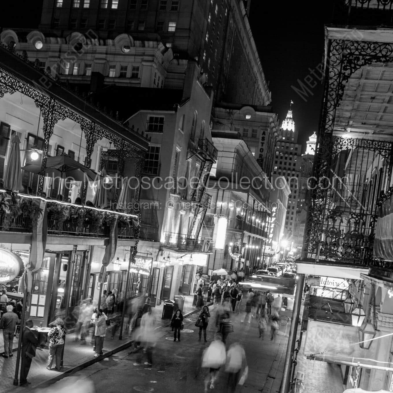 bourbon street at night Black & White Wall Art