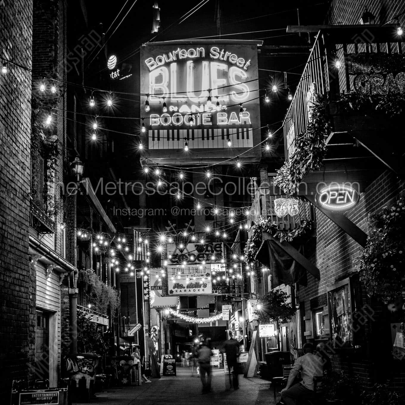 bourbon street blues boogie bar at night Black & White Wall Art