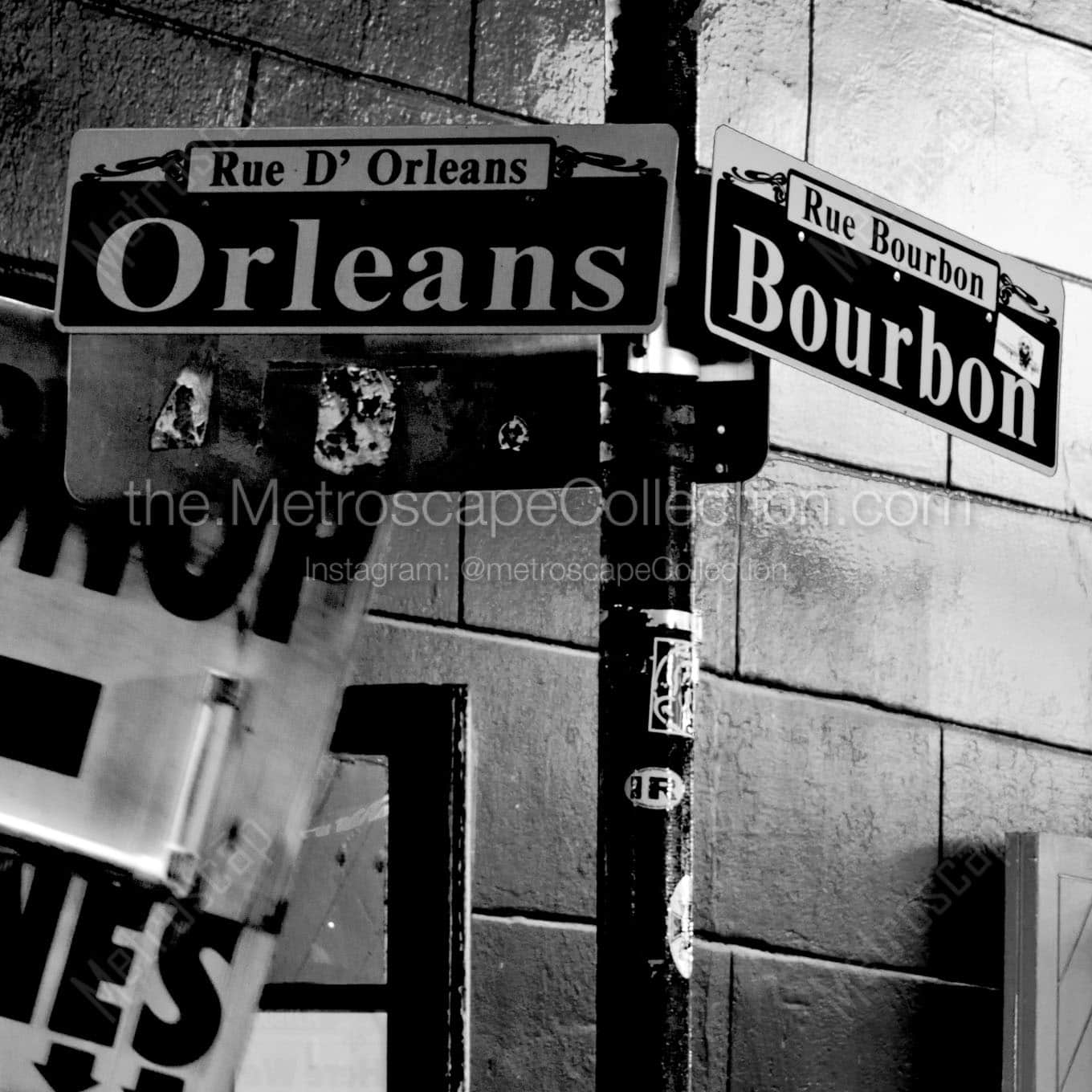 bourbon street orleans street signs Black & White Wall Art