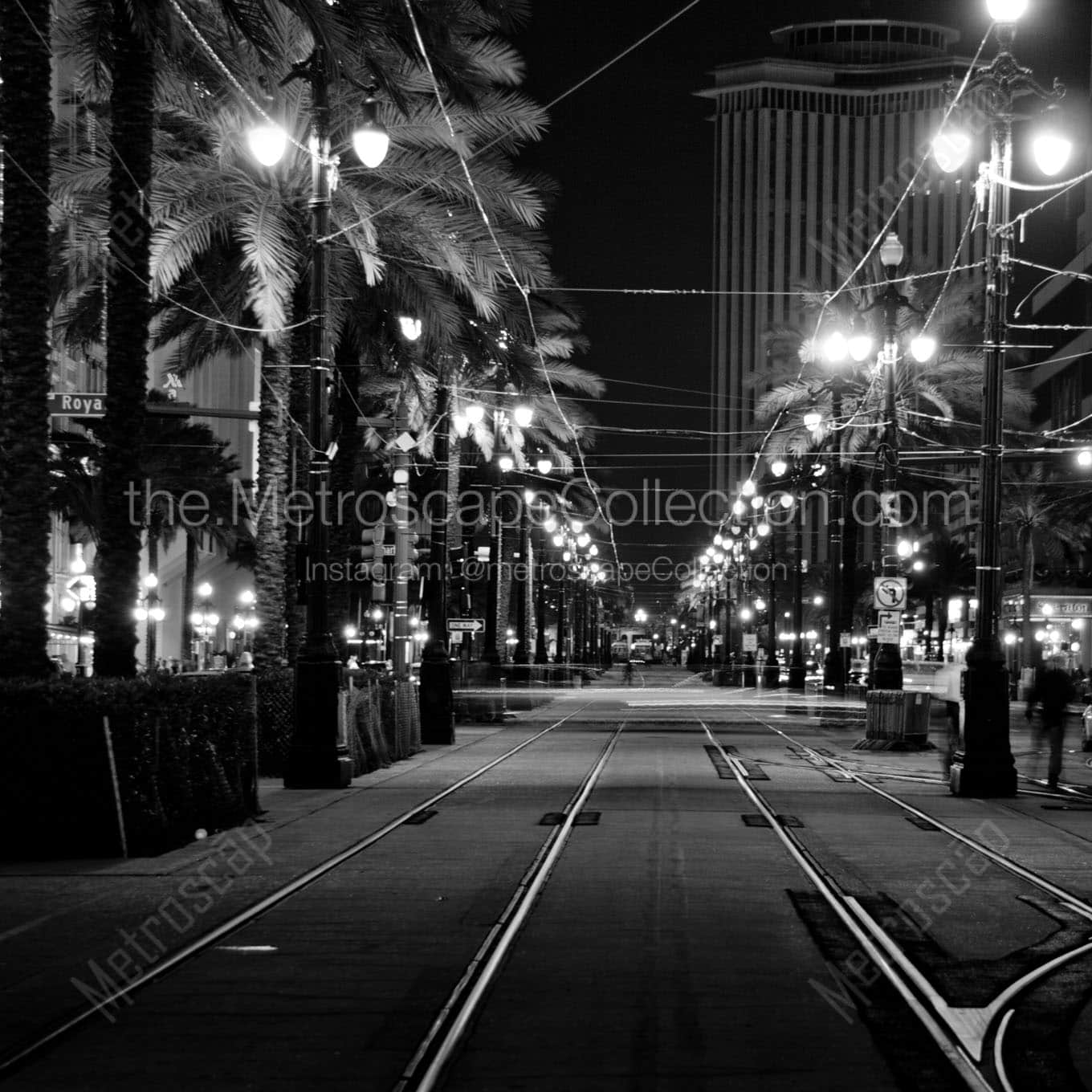 canal and royal street at night Black & White Wall Art