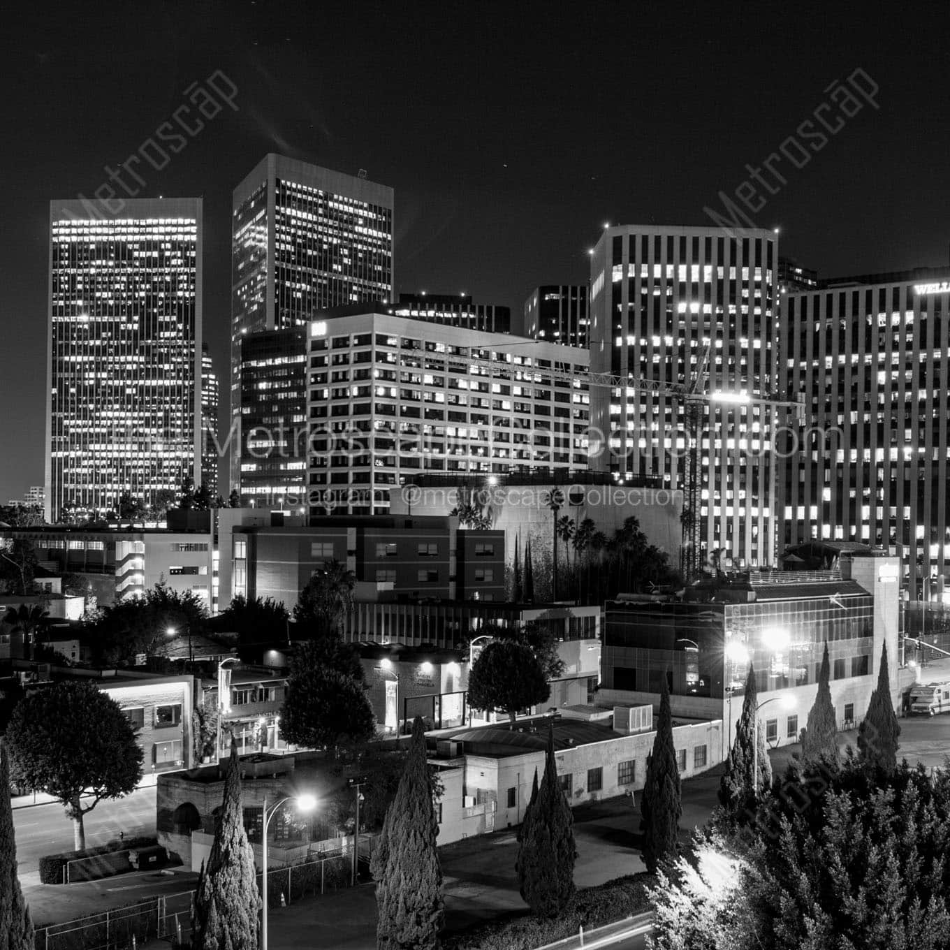 century city skyline at night Black & White Wall Art