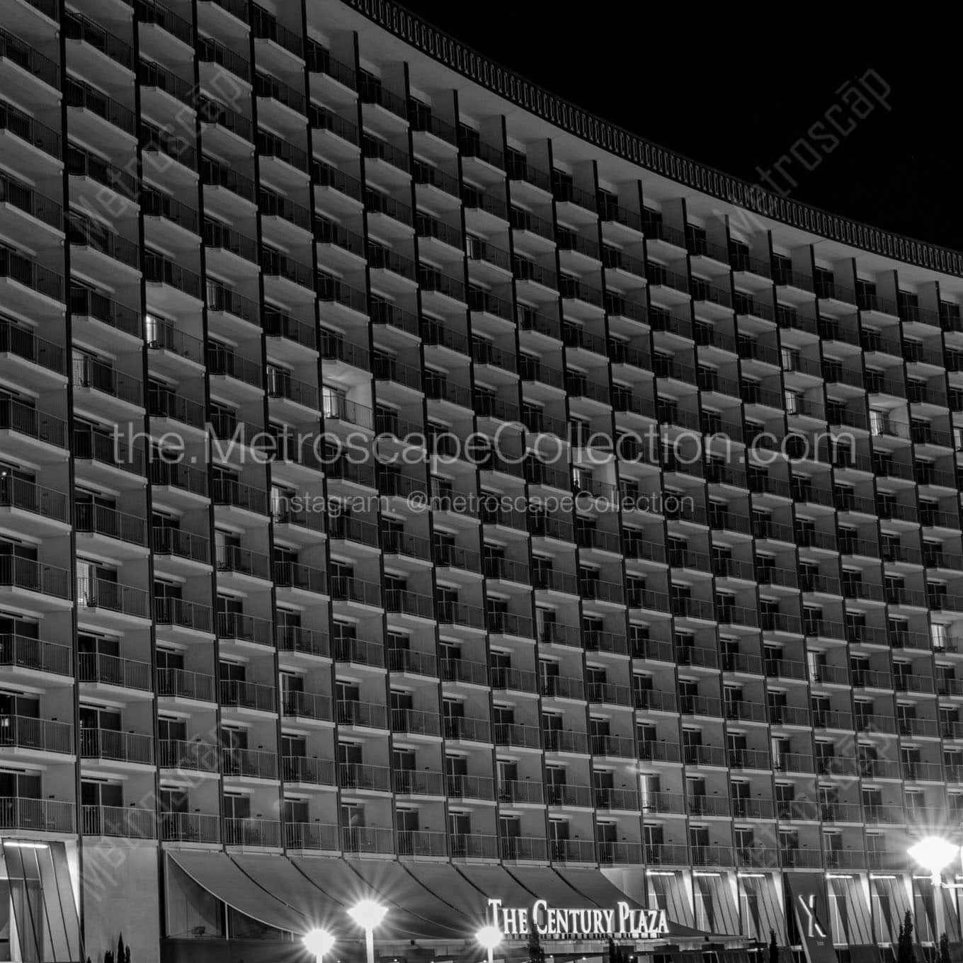 century plaza hotel at night Black & White Wall Art