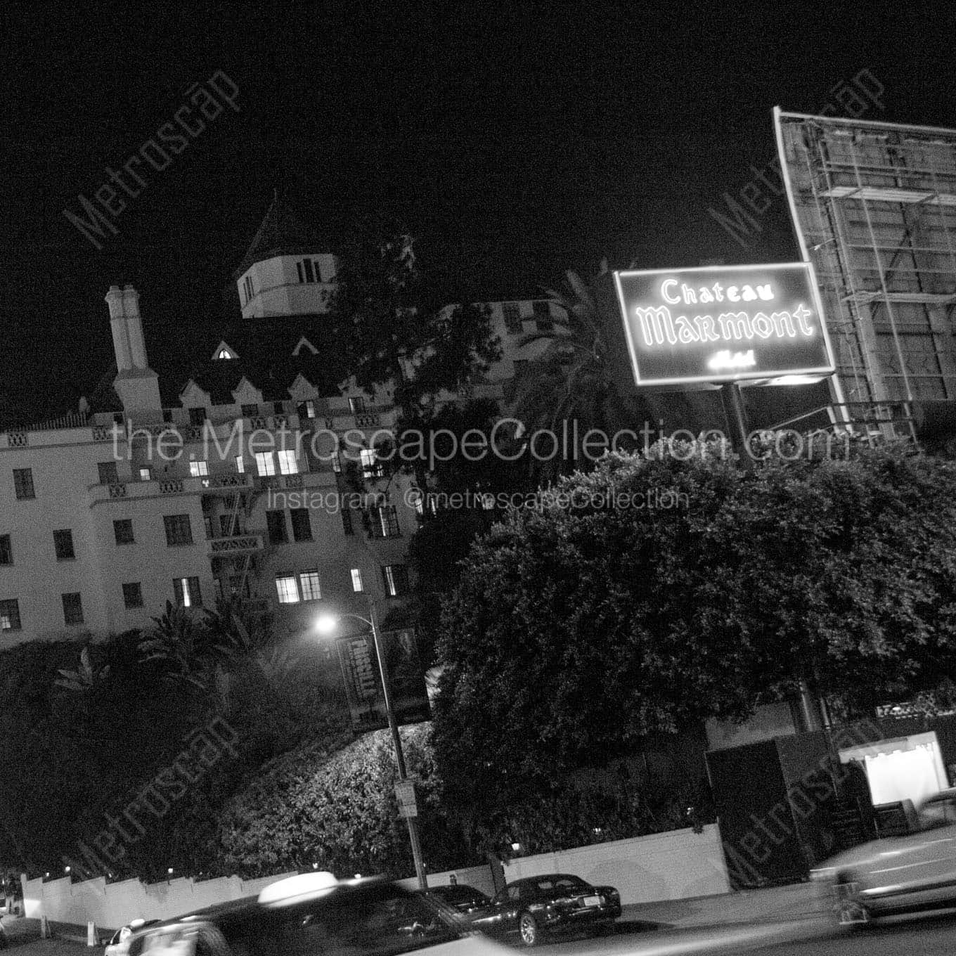 chateau marmont at night Black & White Wall Art