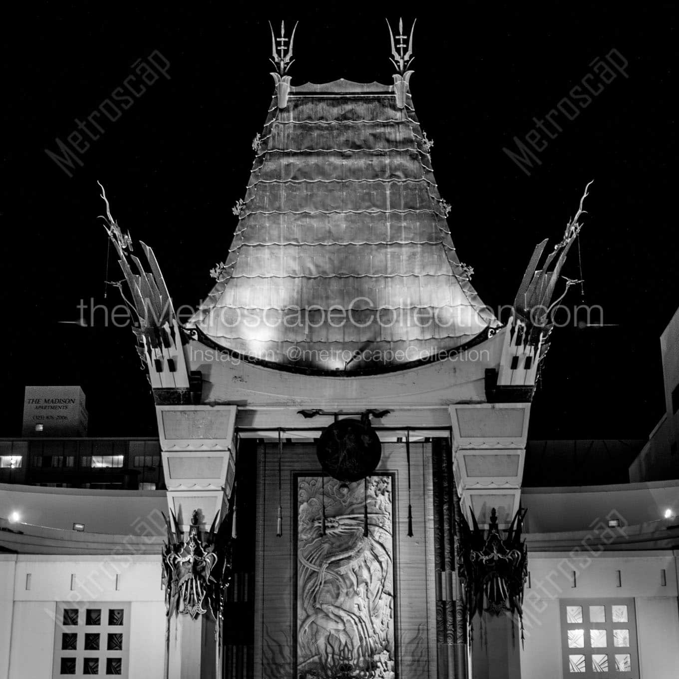 chinese theater at night Black & White Wall Art