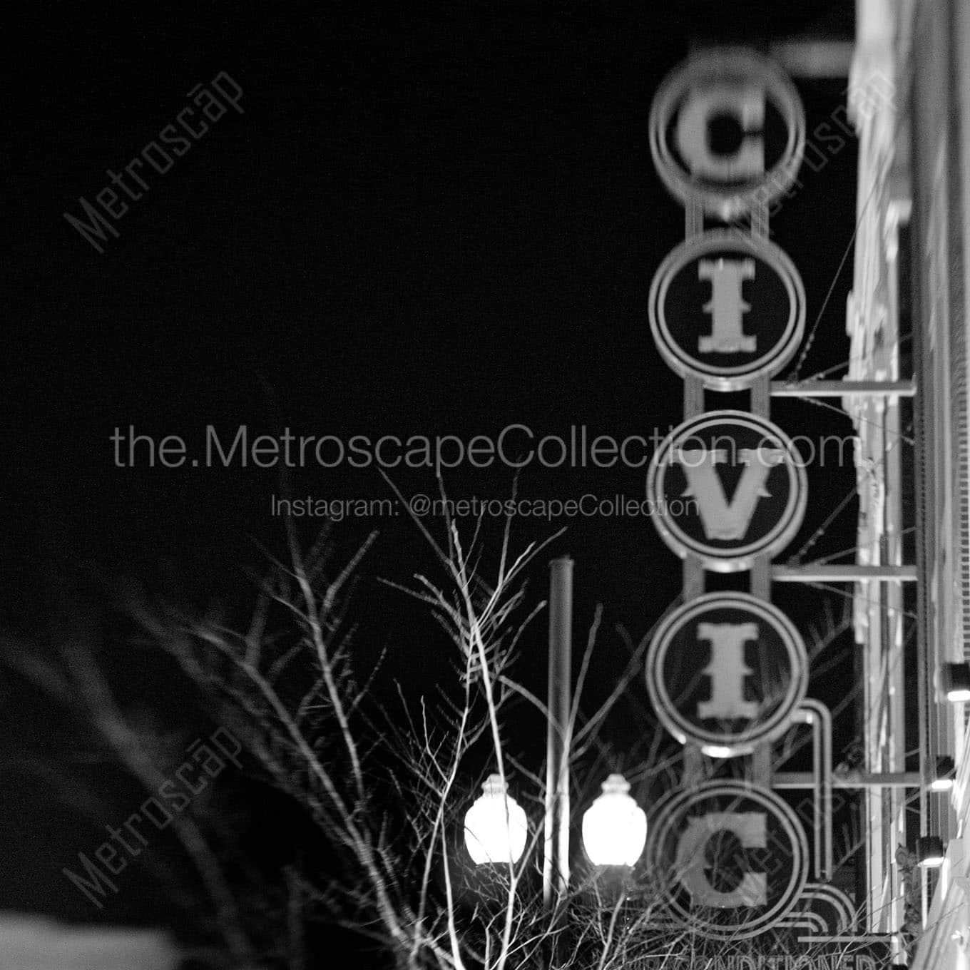 civic theater sign at night Black & White Wall Art