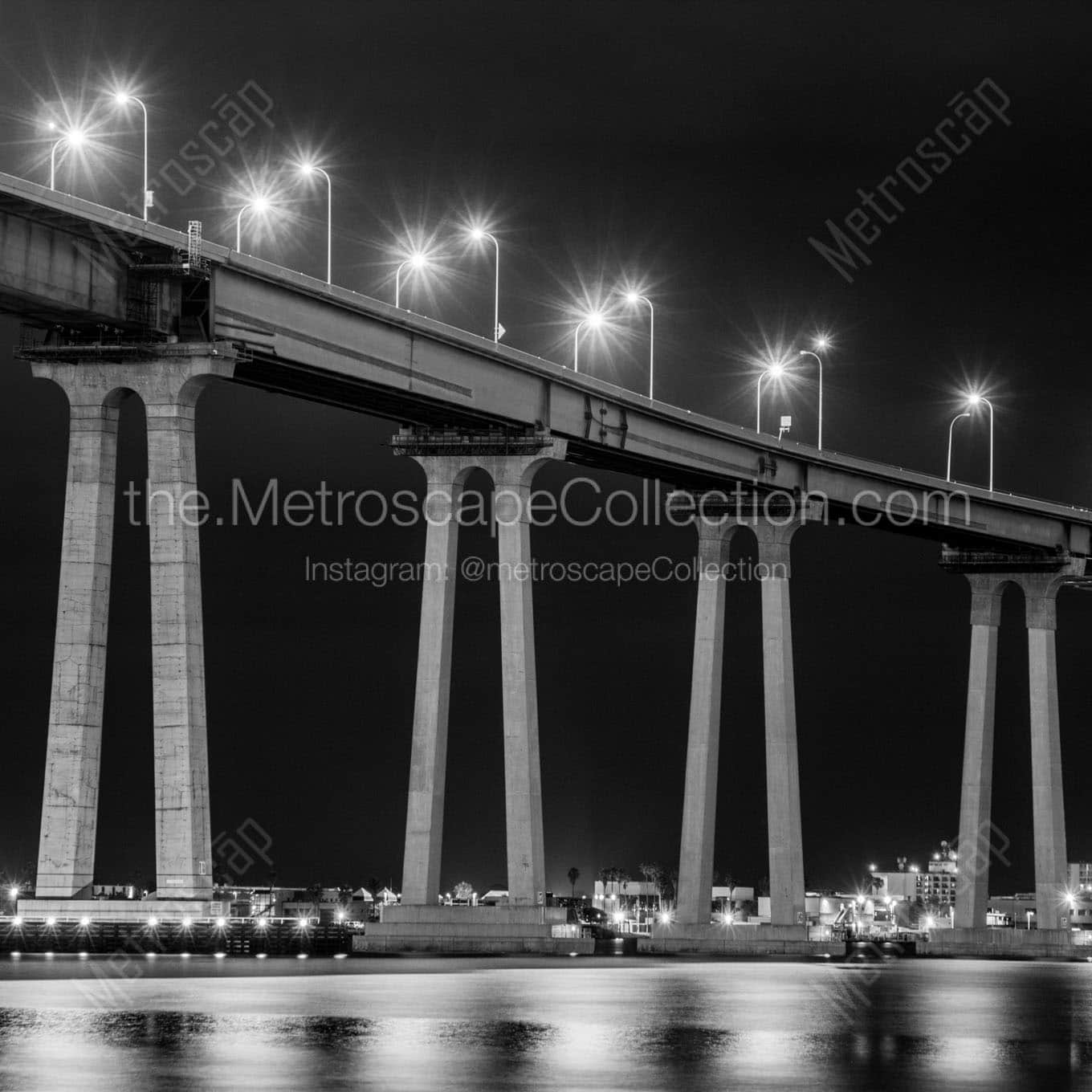 coronado bridge at night Black & White Wall Art