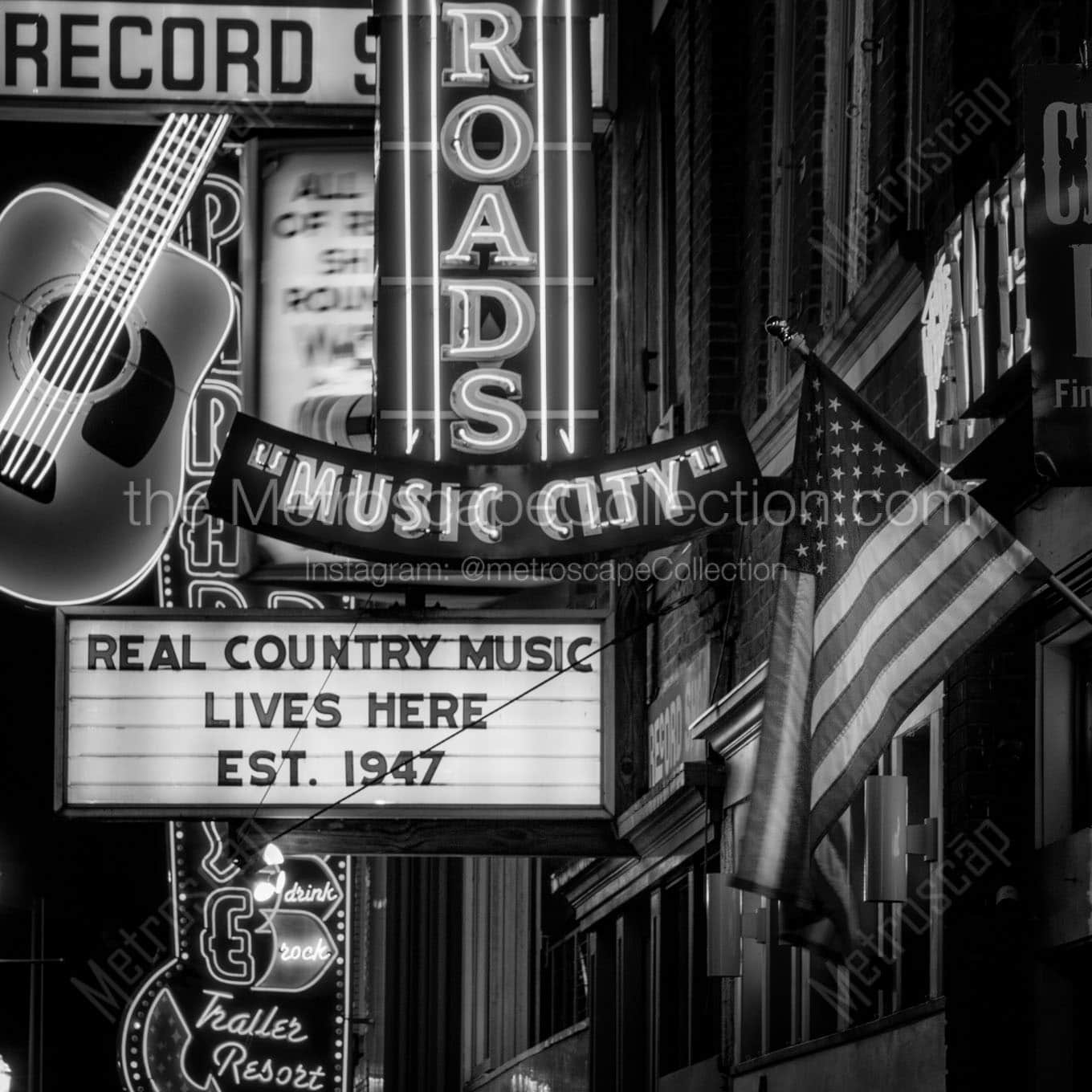 country music lives here sign Black & White Wall Art