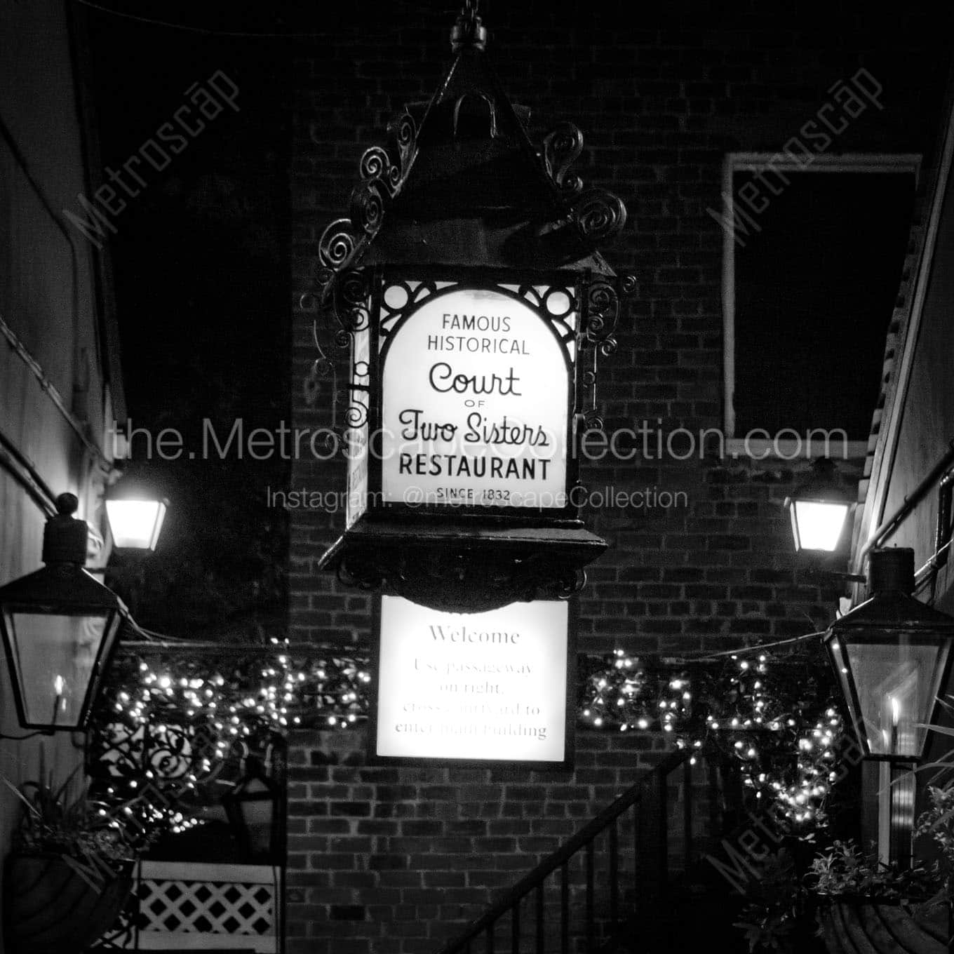 court of two sisters restaurant Black & White Wall Art