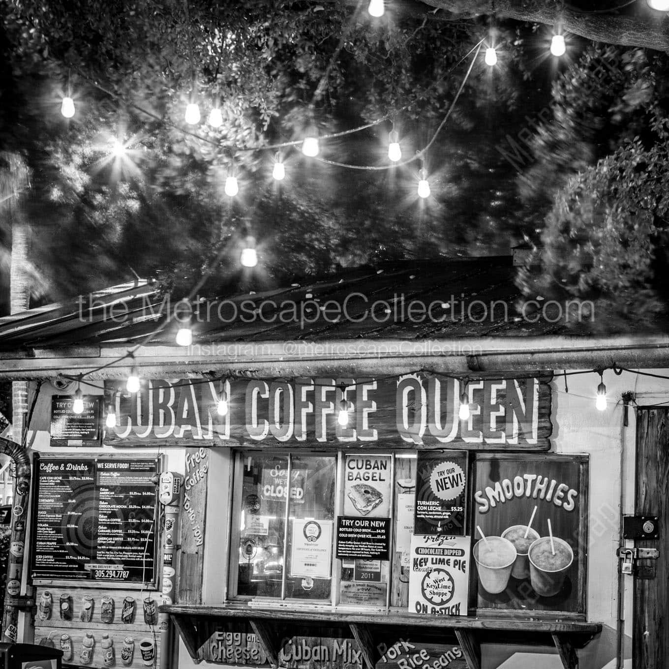 cuban coffee queen stand at night Black & White Wall Art