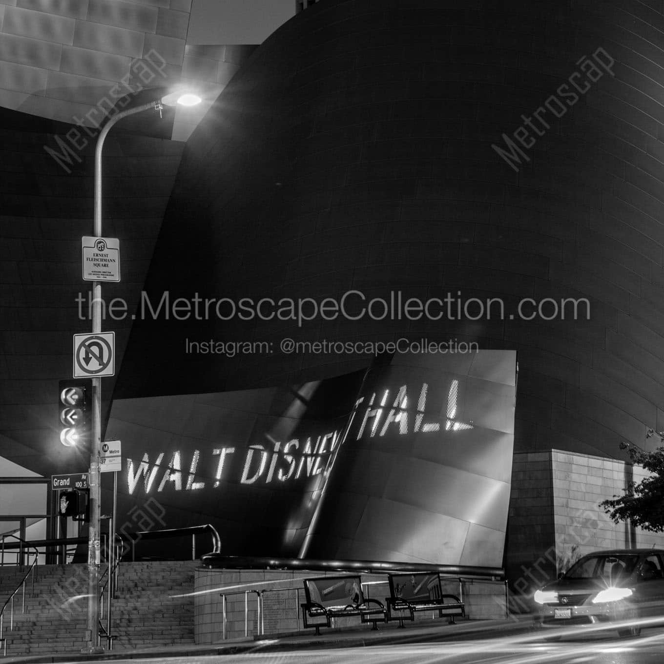 disney concert hall at night Black & White Wall Art