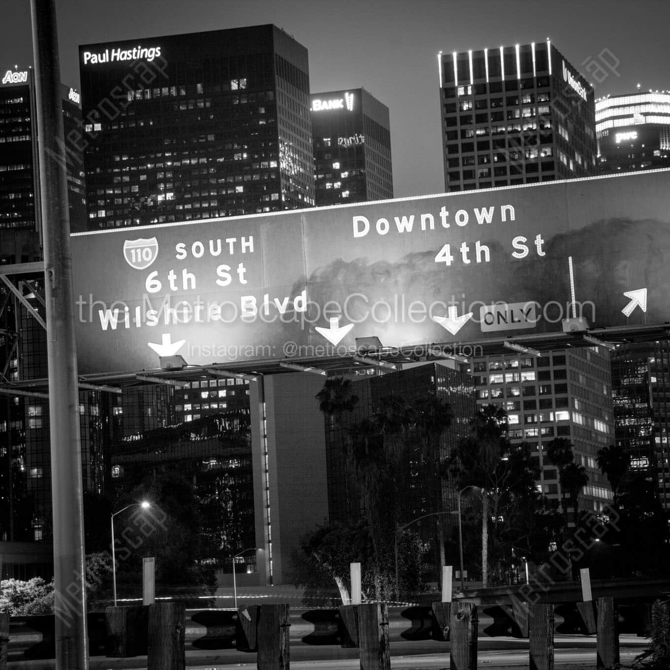 downtown la and 4th street exit Black & White Wall Art