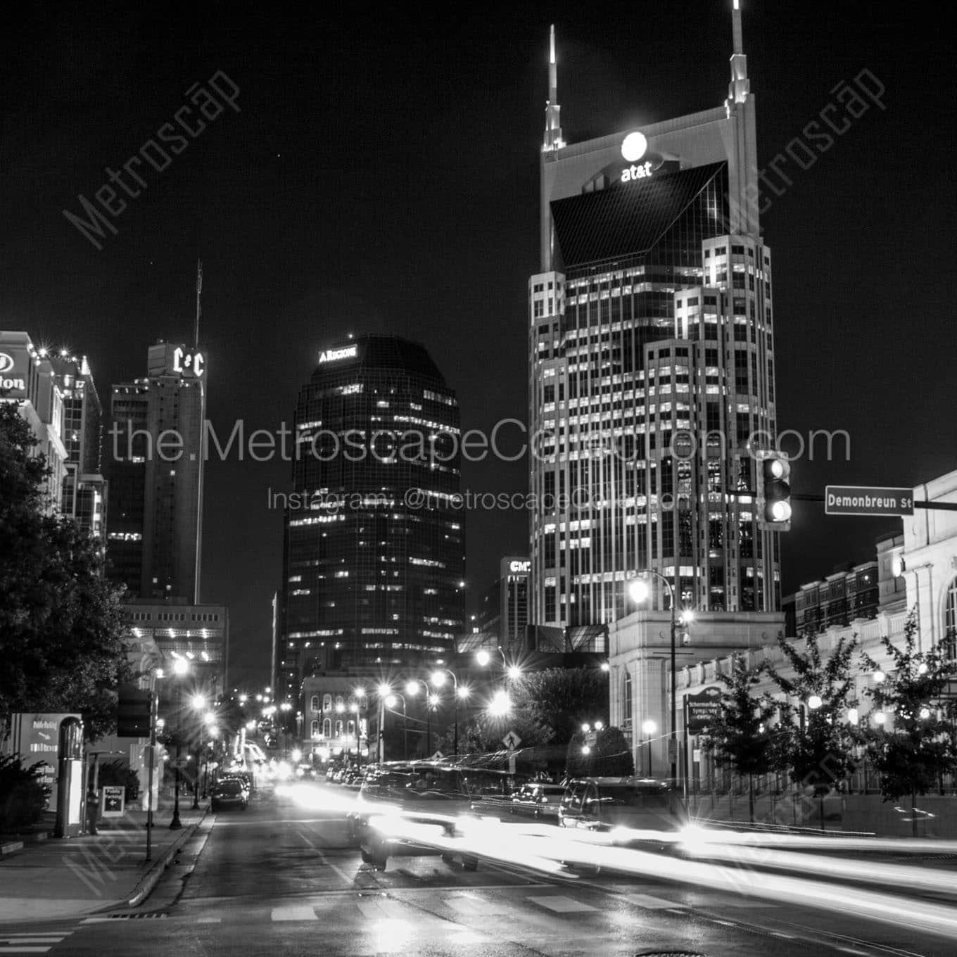 downtown nashville tennessee at night Black & White Wall Art