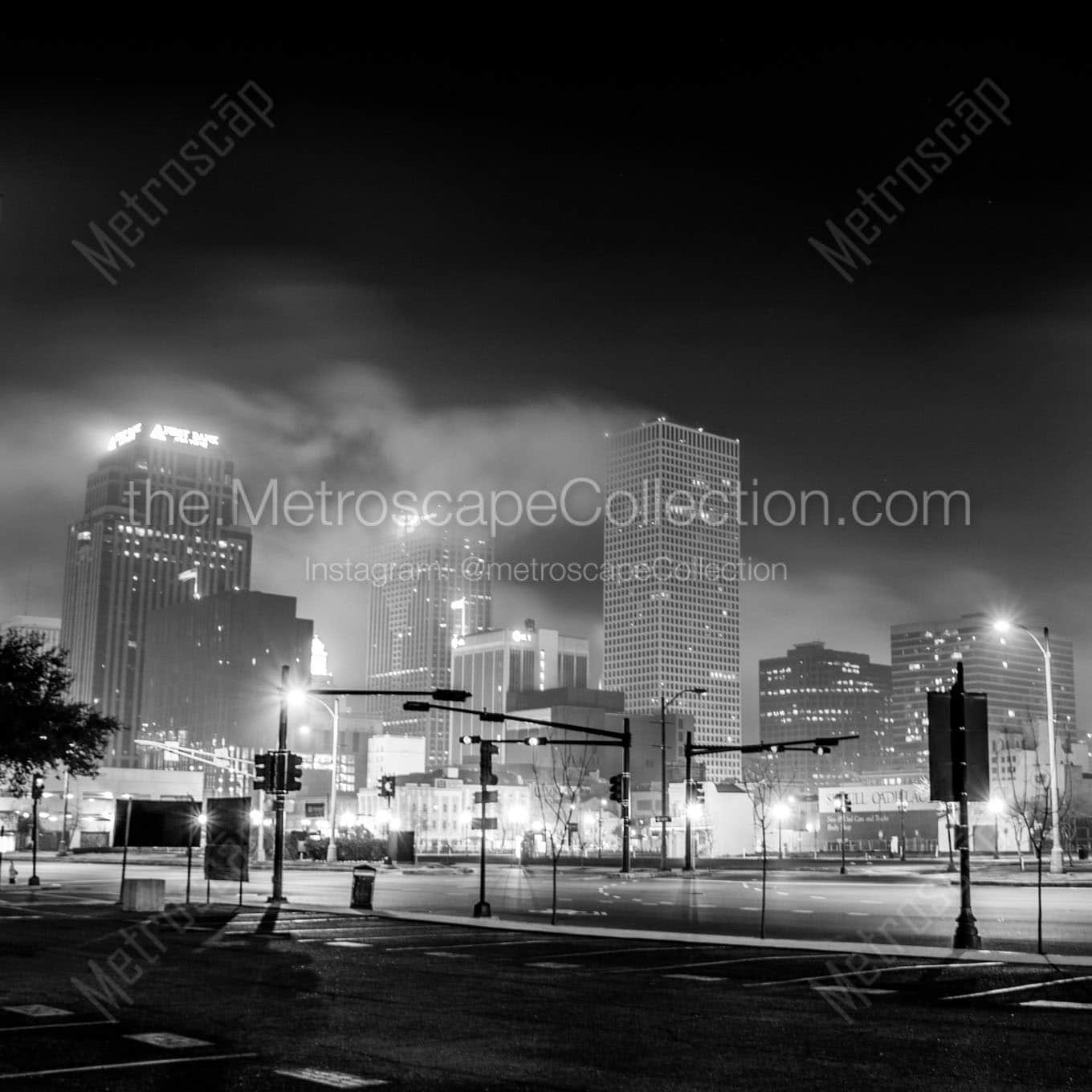downtown new orleans skyline at night Black & White Wall Art