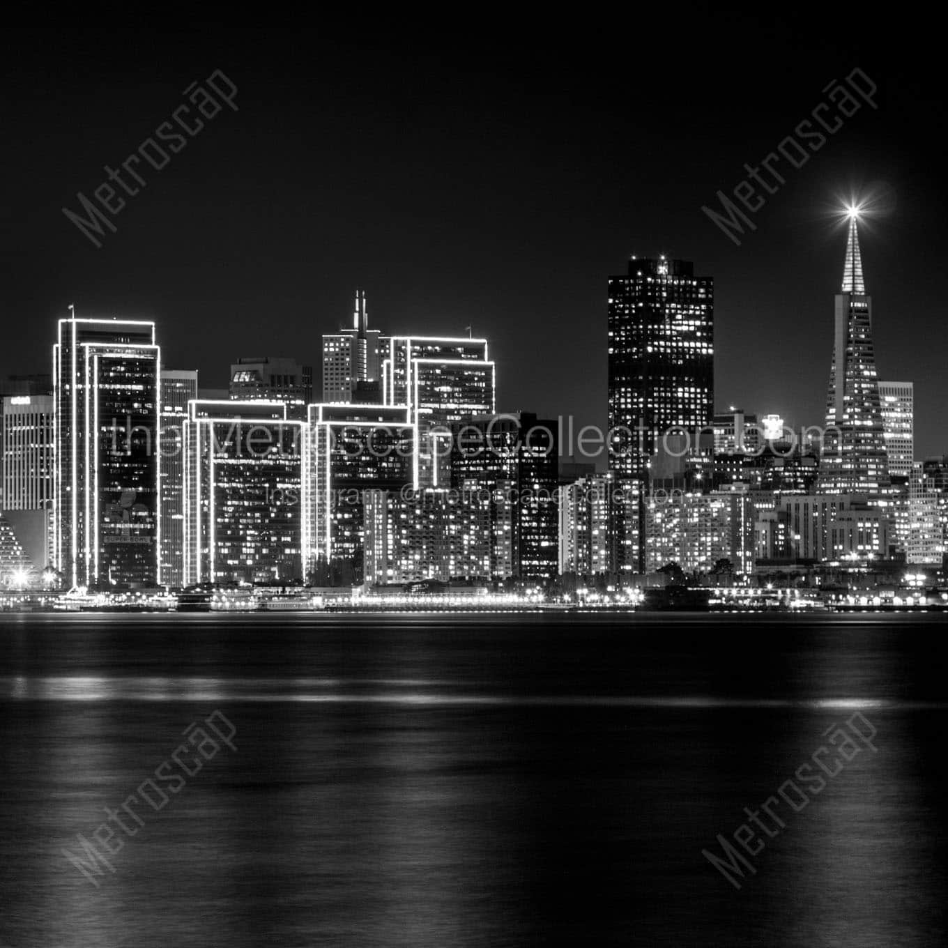 downtown san francisco skyline at night Black & White Wall Art