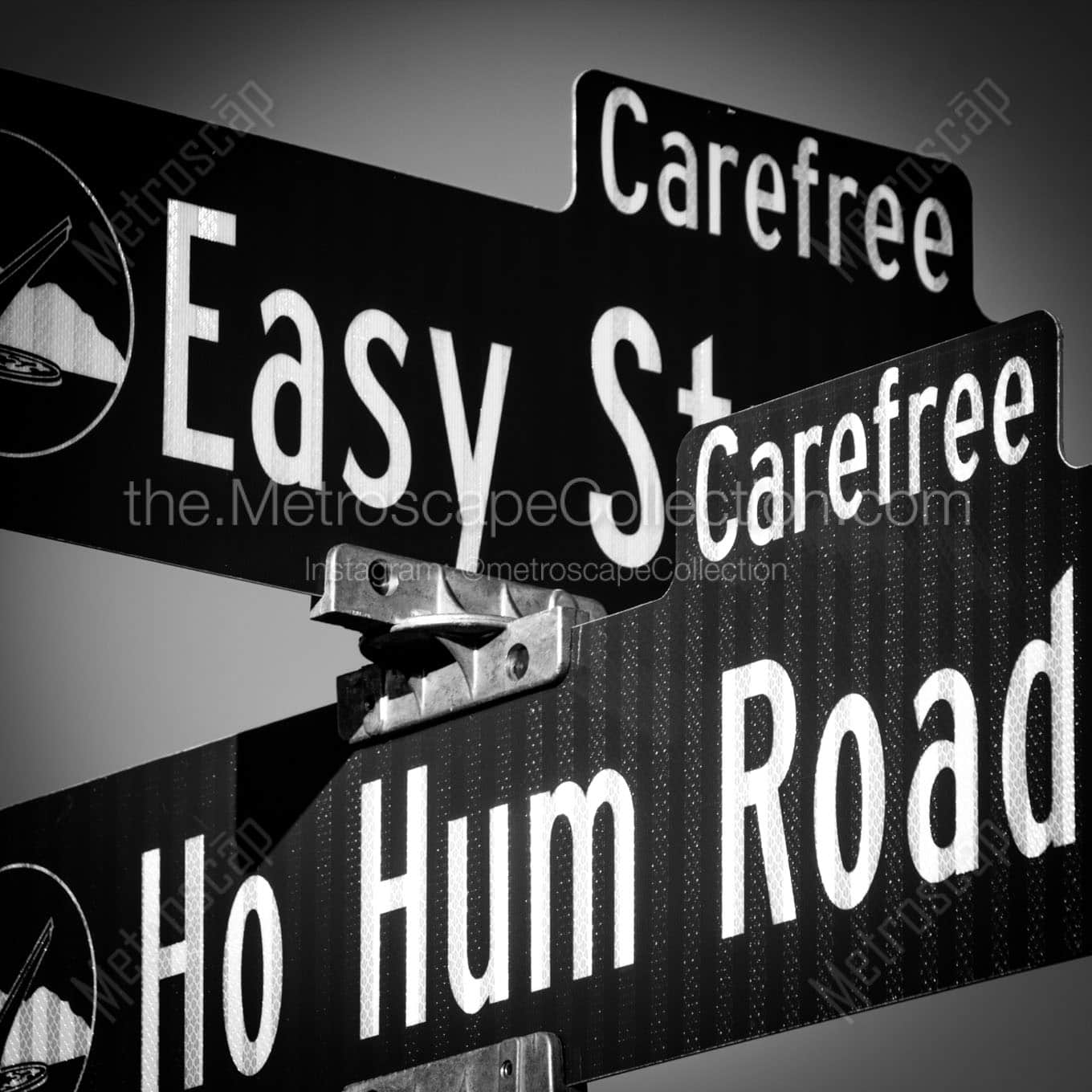 easy street and ho hum road in carefree arizona Black & White Wall Art