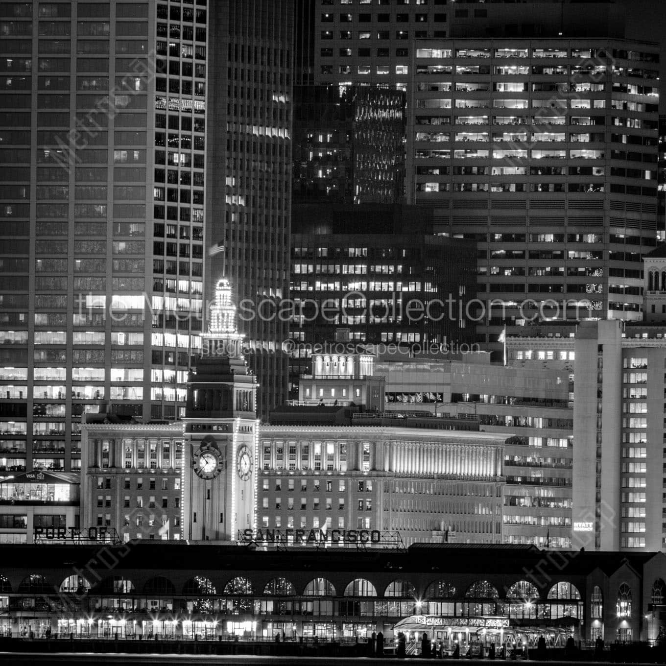 ferry building night Black & White Wall Art