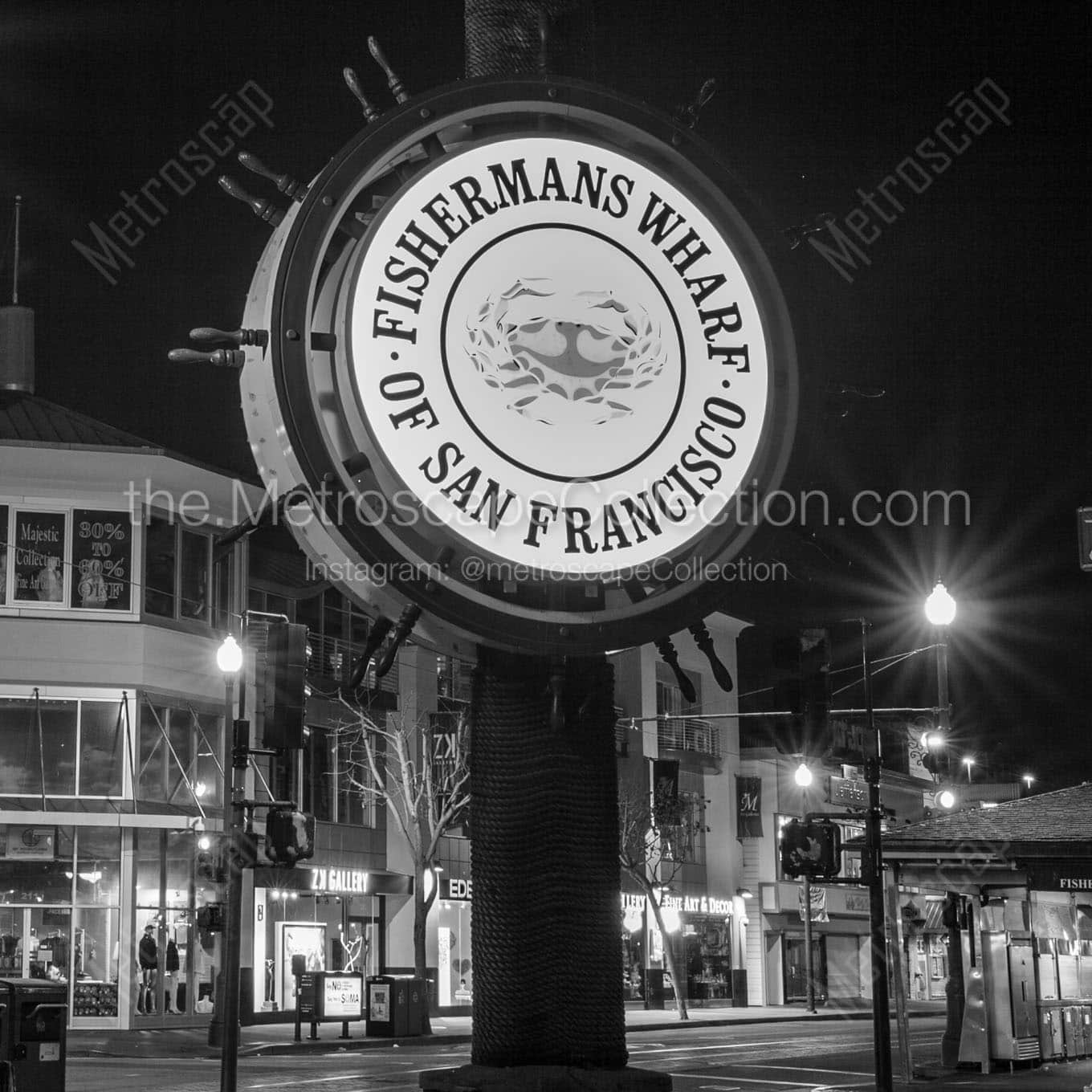 fishermans wharf night Black & White Wall Art