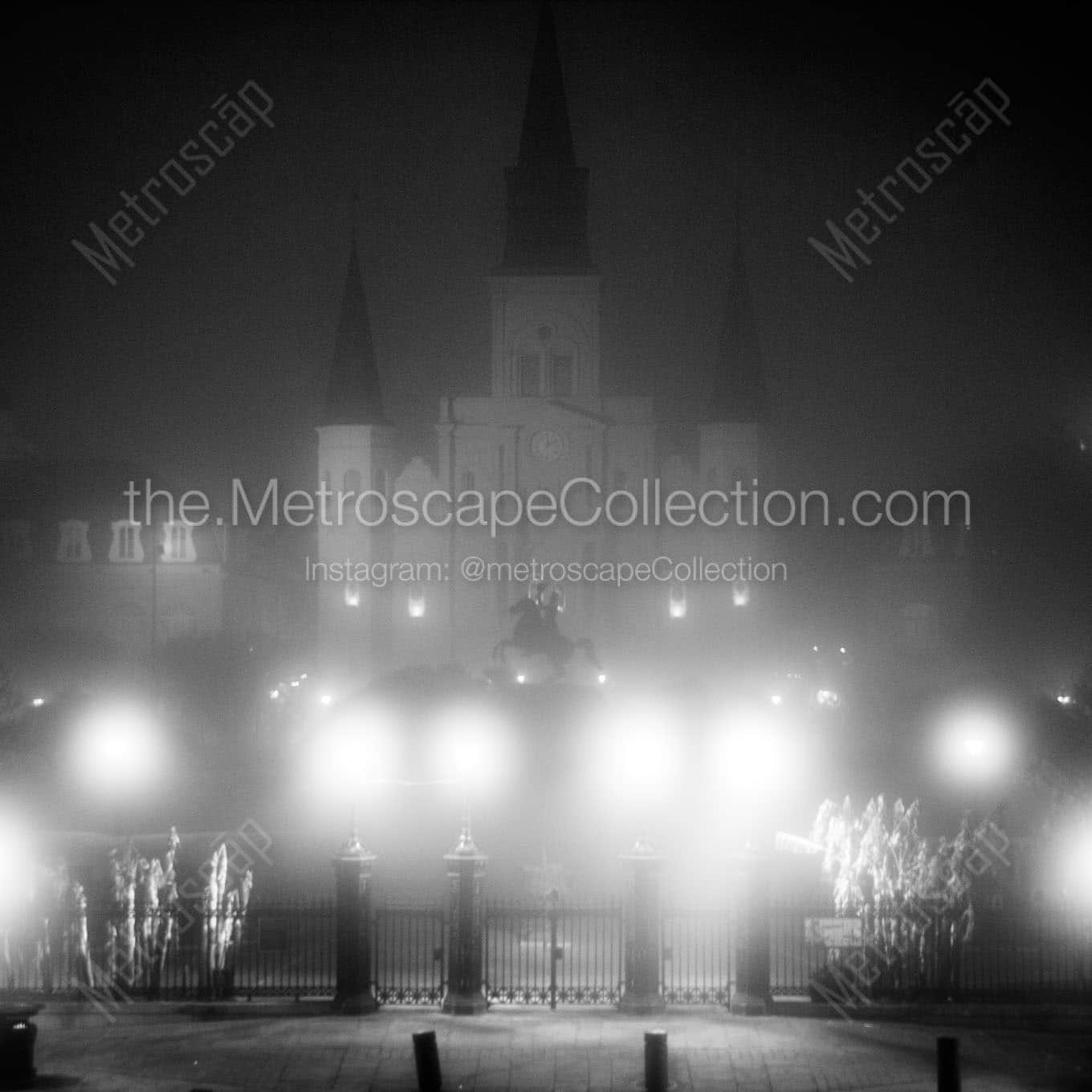 foggy jackson square at night Black & White Wall Art