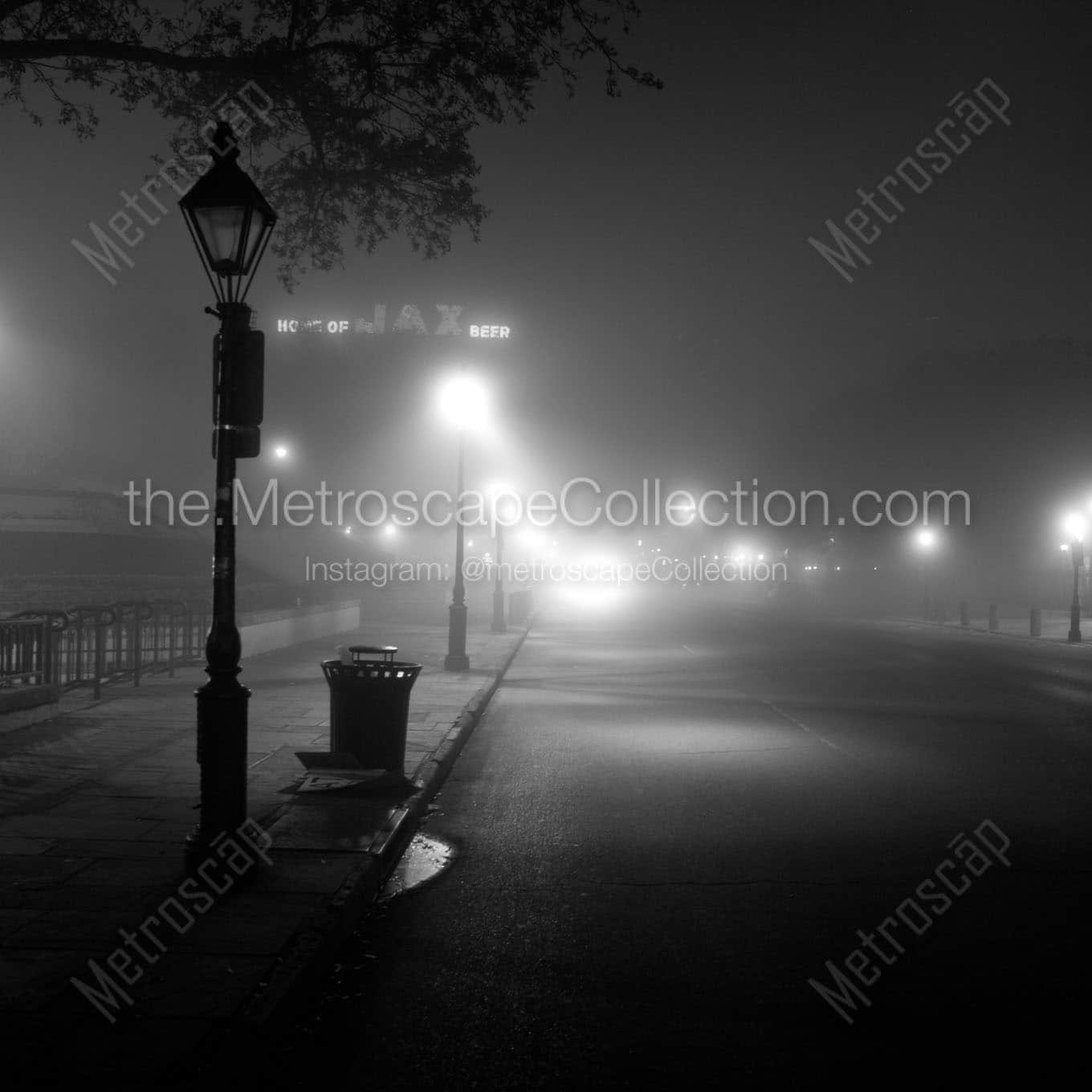 foggy jax brewery at night Black & White Wall Art