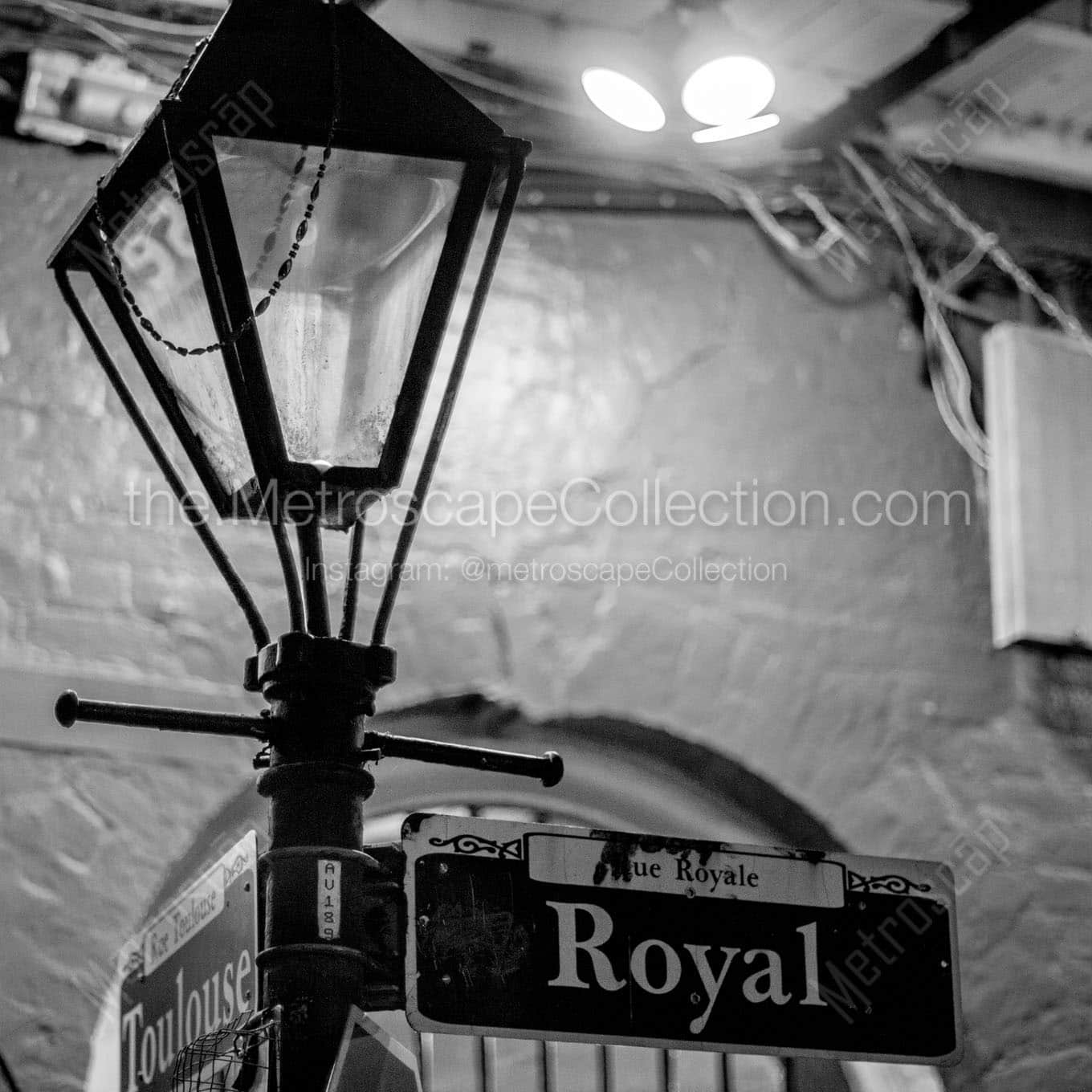 french quarter lamp post Black & White Wall Art