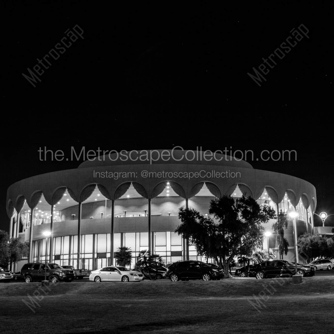 gammage center at night on asu tempe campus Black & White Wall Art