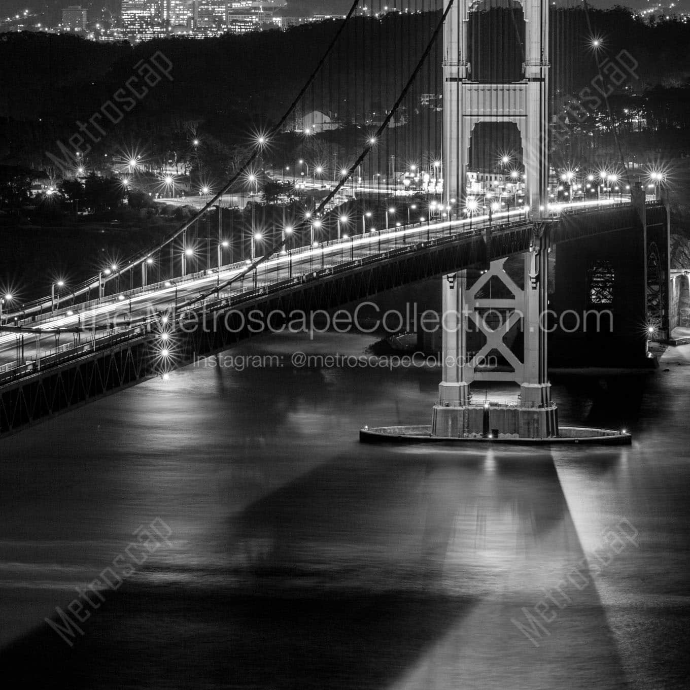 gg bridge camino real span night Black & White Wall Art