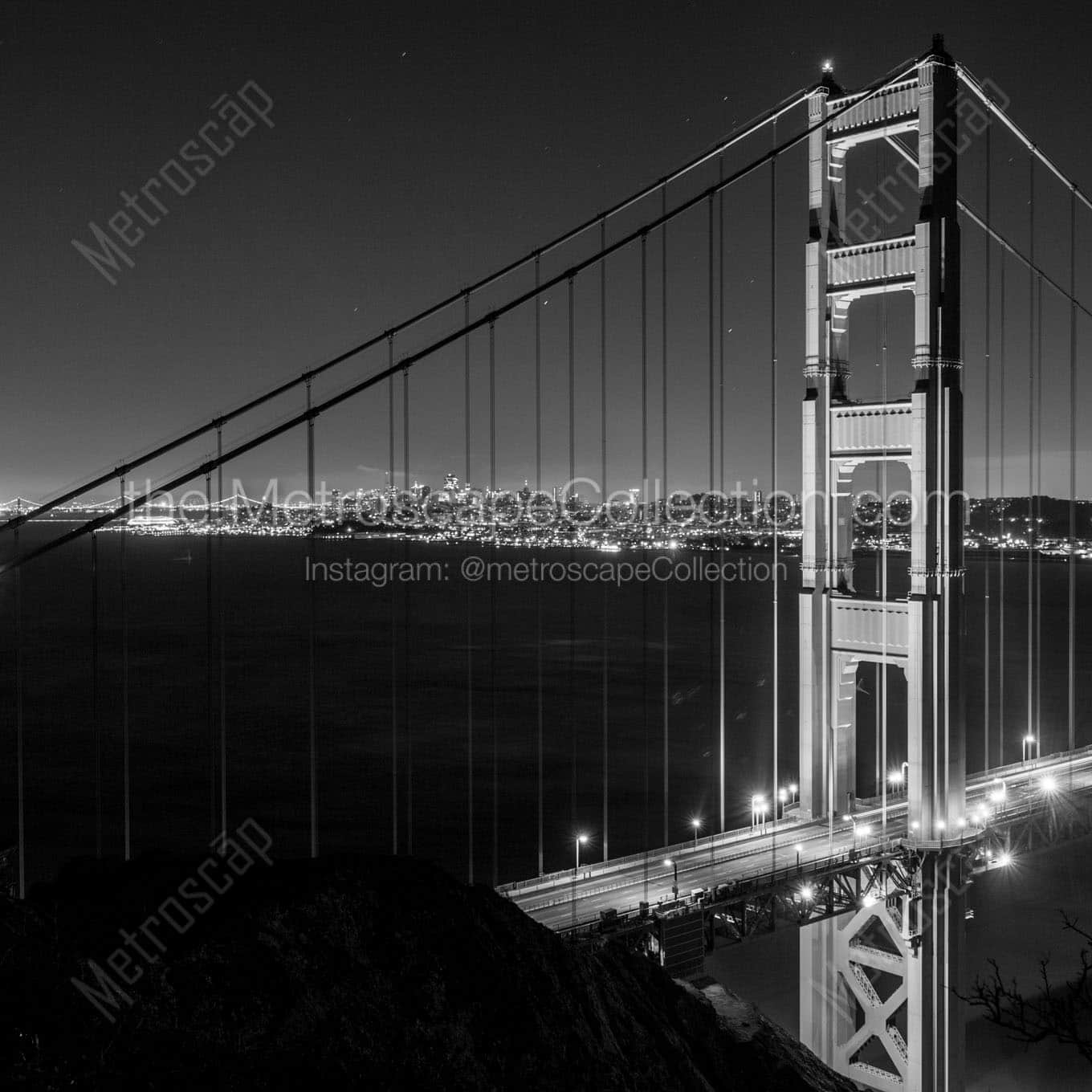 golden gate bridge night battery spencer Black & White Wall Art