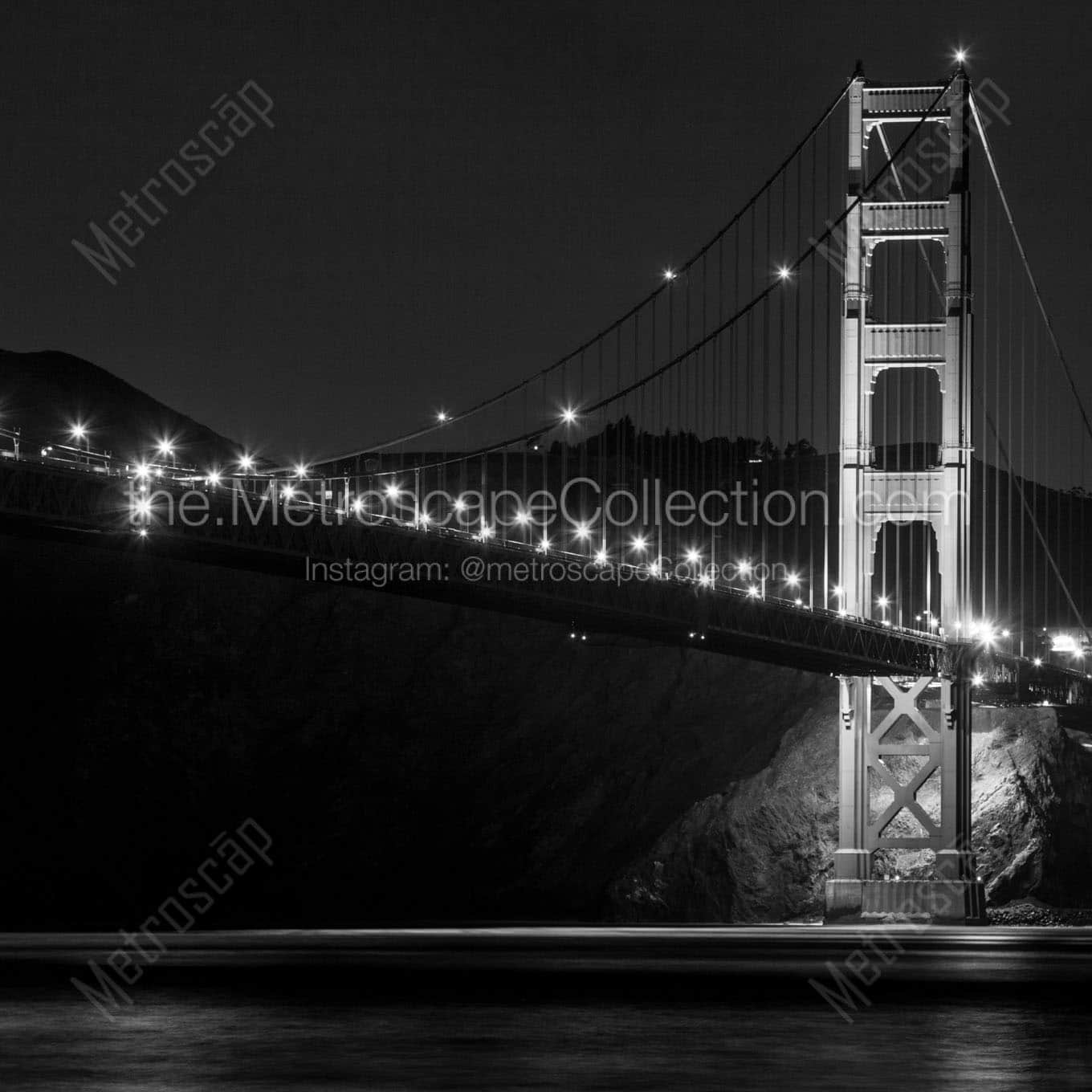 golden gate bridge night marin headlands Black & White Wall Art
