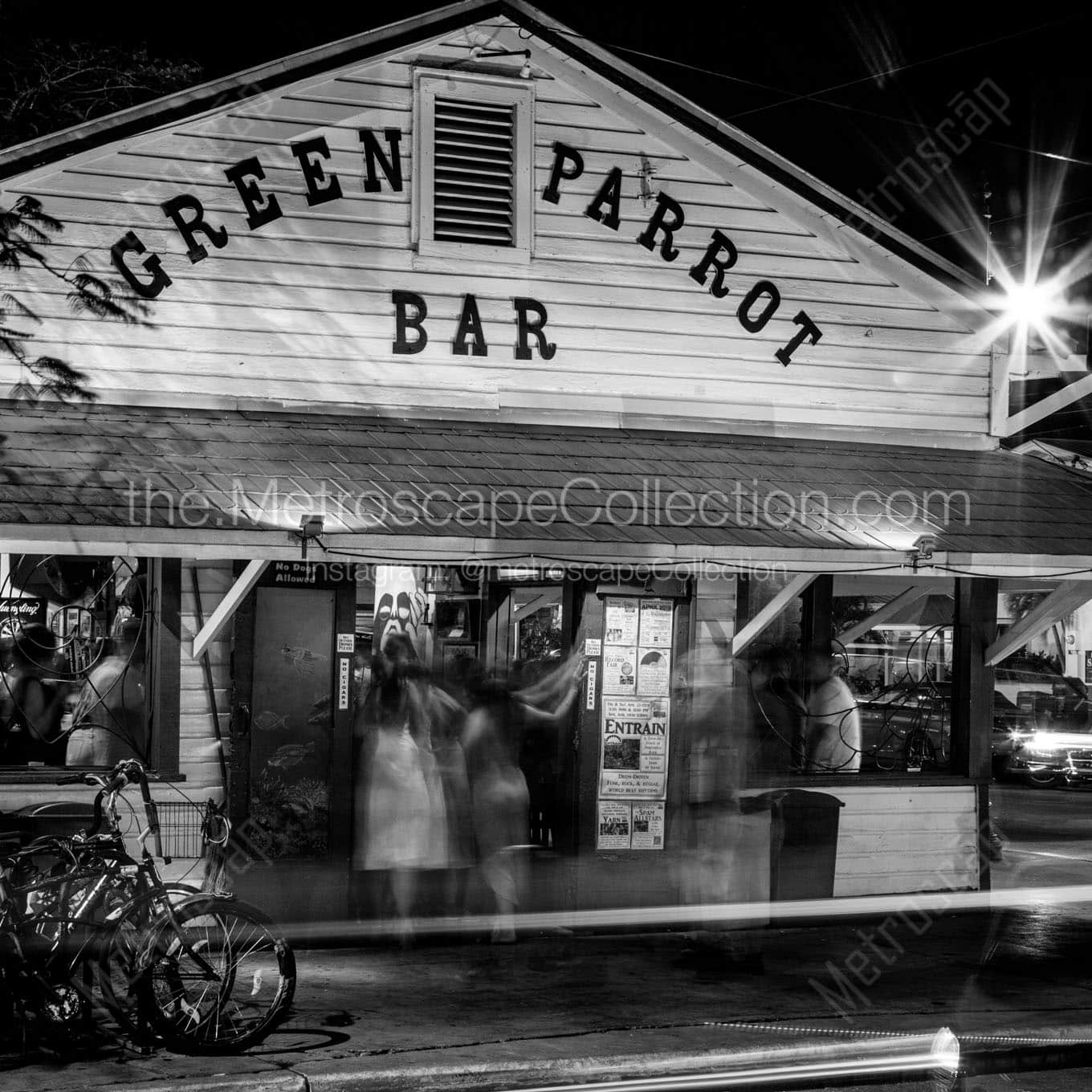 green parrot bar at night Black & White Wall Art