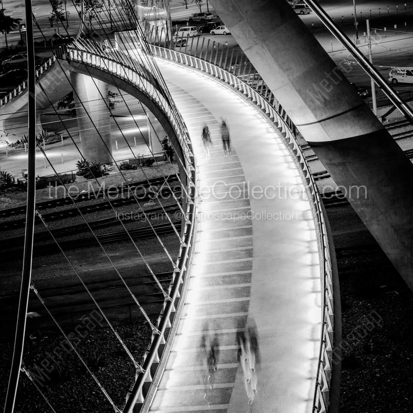 harbor drive pedestrian bridge at night Black & White Wall Art