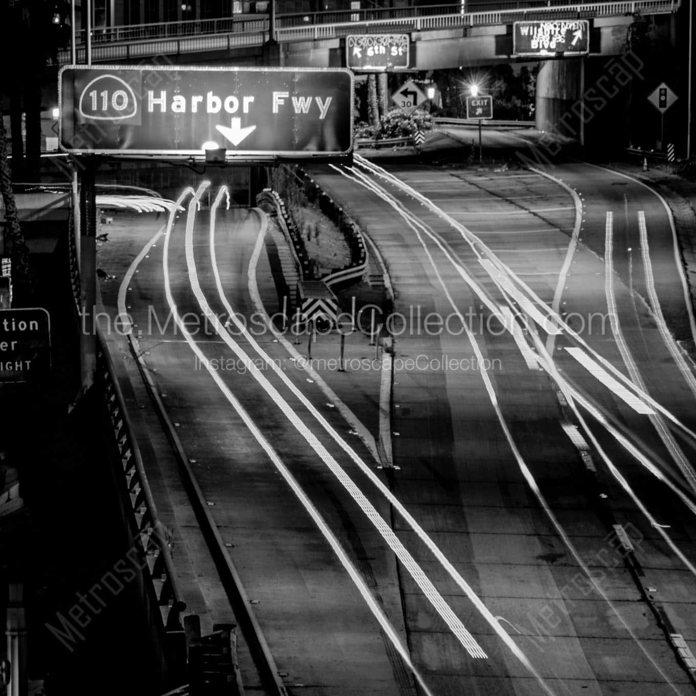 harbor freeway exit ramp sign in la Black & White Wall Art