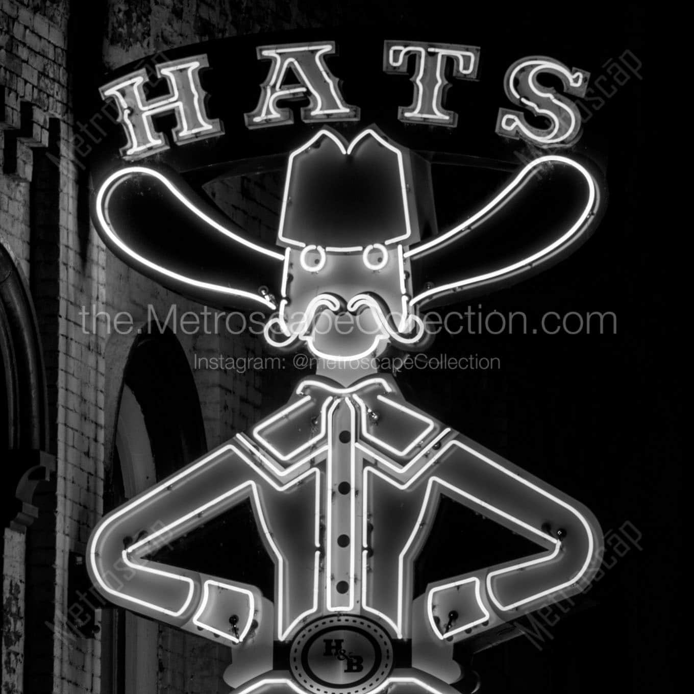 hat and boots neon sign Black & White Wall Art