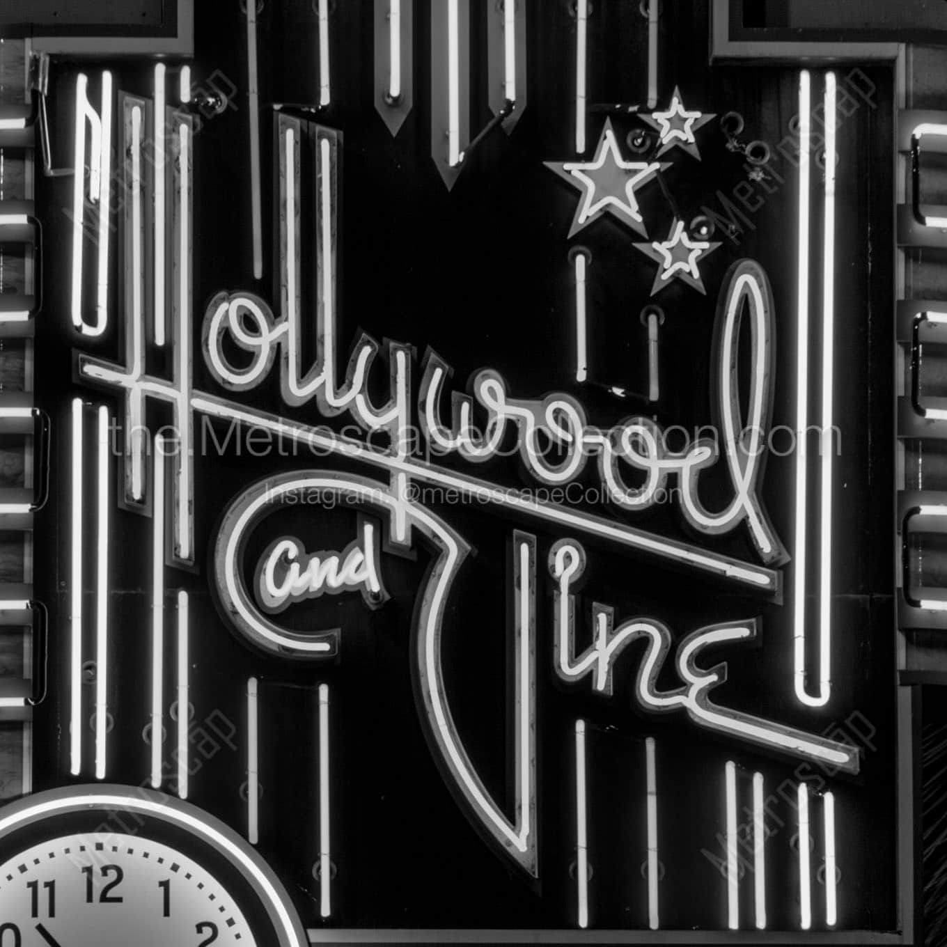 hollywood and vine neon sign Black & White Wall Art