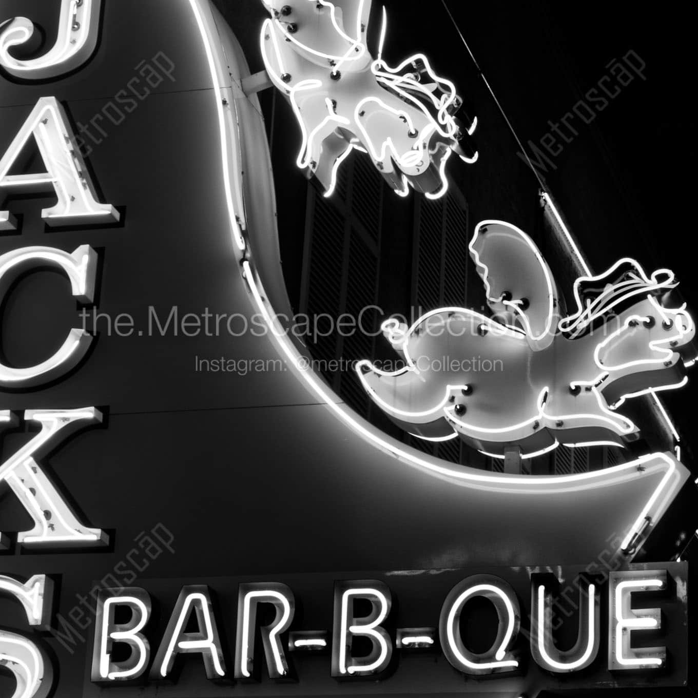 jacks bbq neon sign Black & White Wall Art