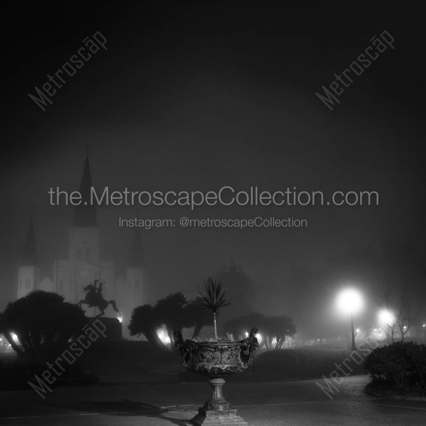 jackson square in fog Black & White Wall Art